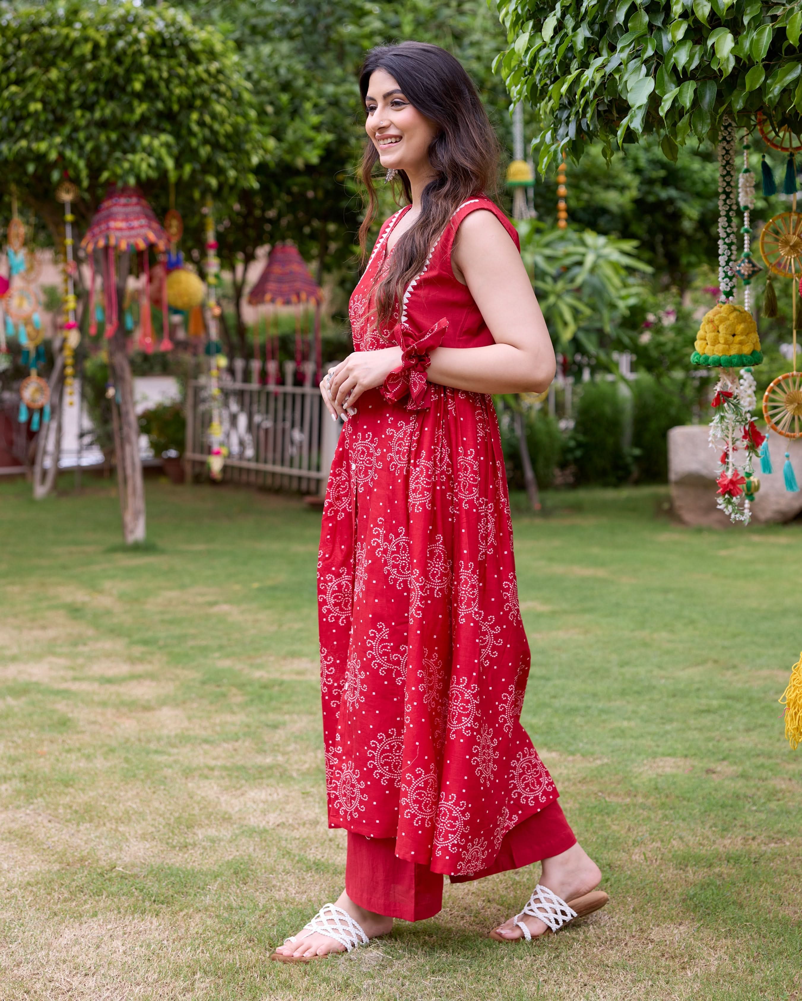 Sifra Red Bandhani Cotton Coord Set - Image 3