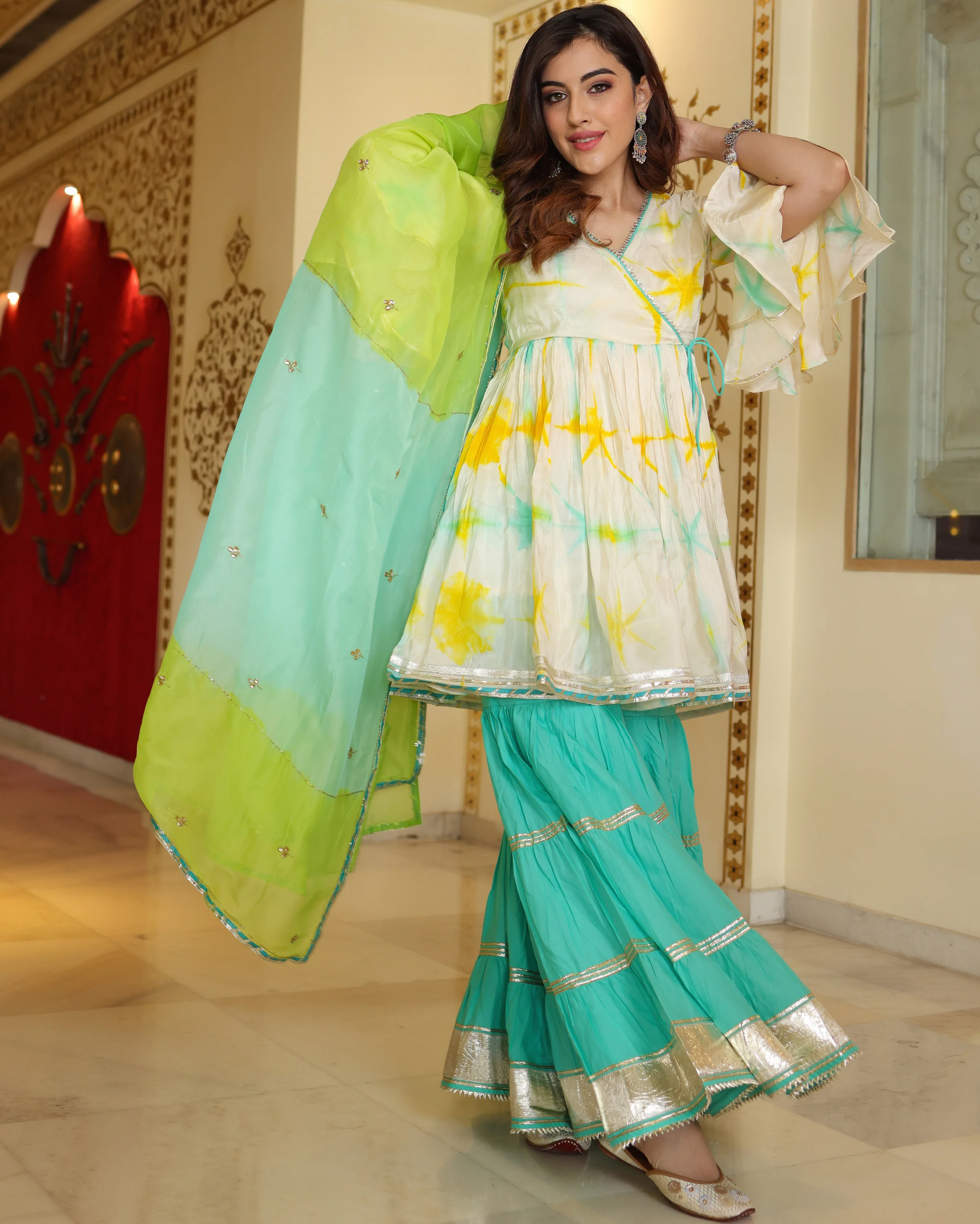 Simply White Tie And Dye Sharara Set - Image 6