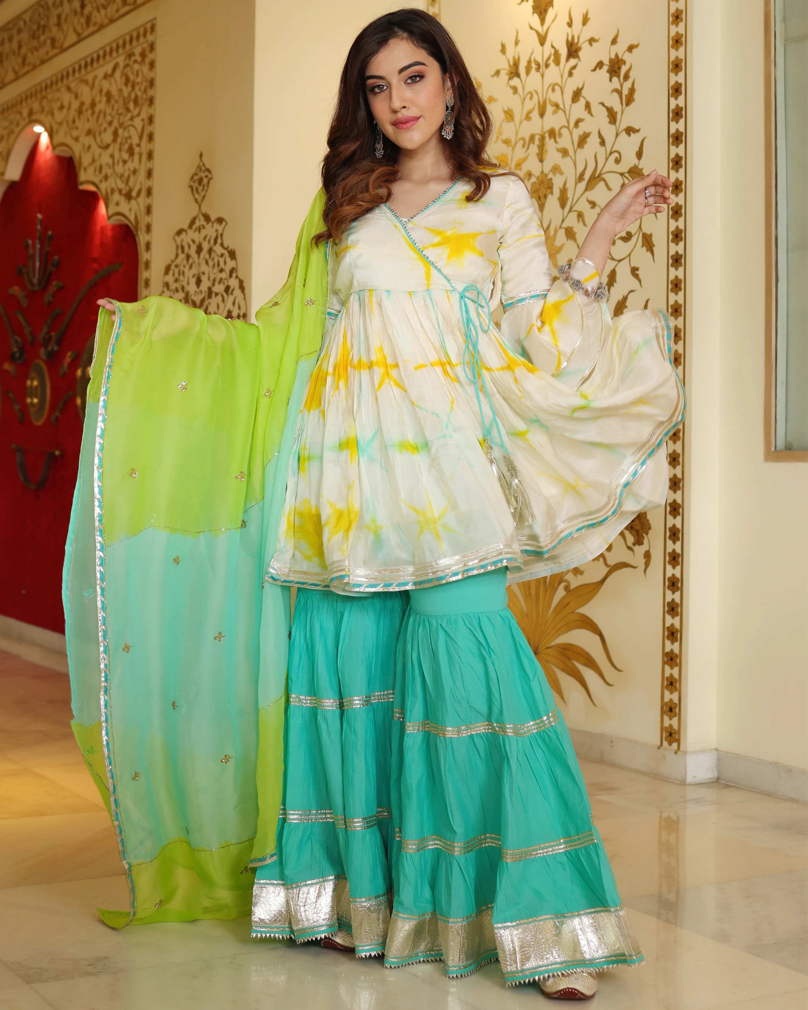 Simply White Tie And Dye Sharara Set - Image 7