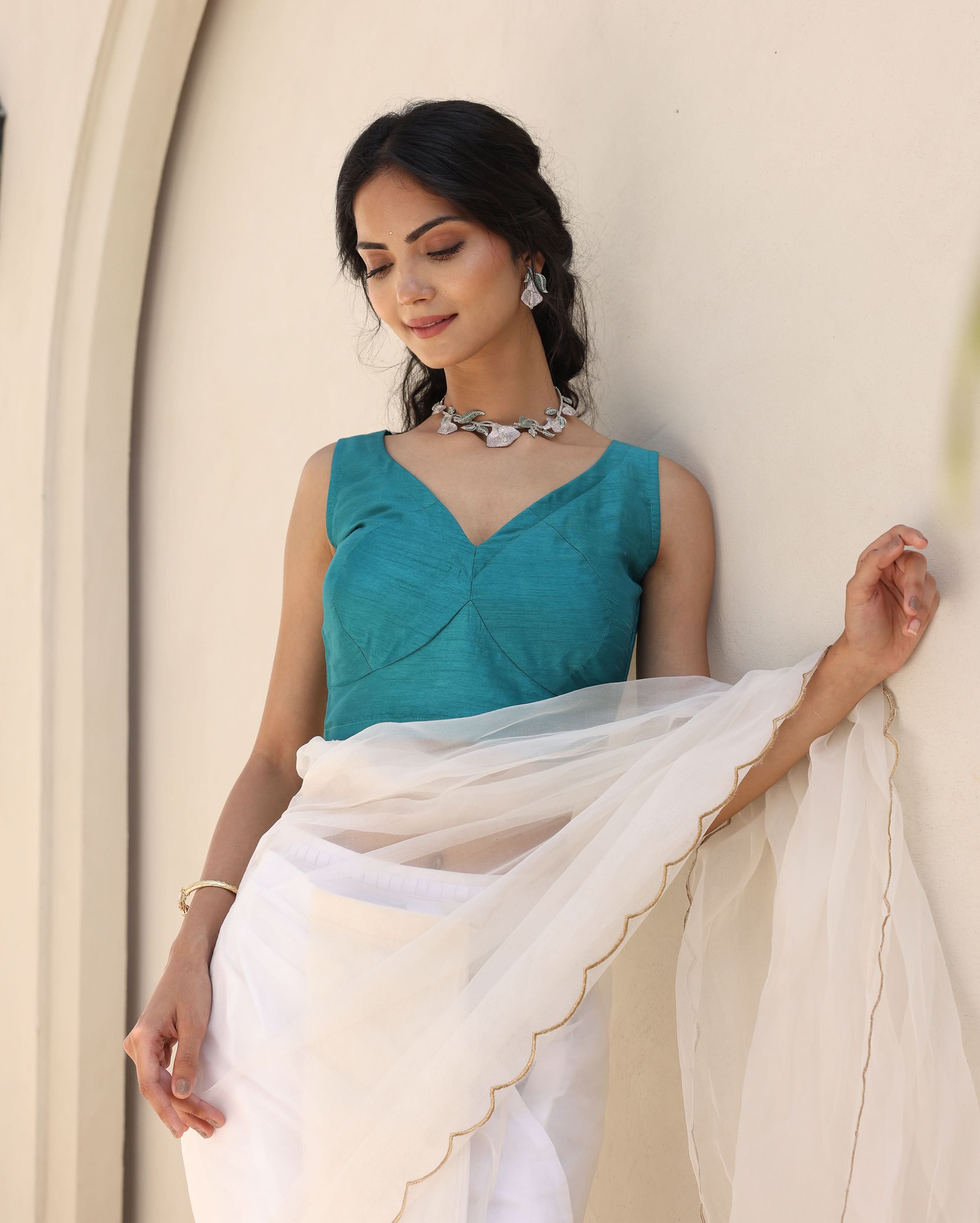 Sitara Teal Green Silk Blouse - Image 6