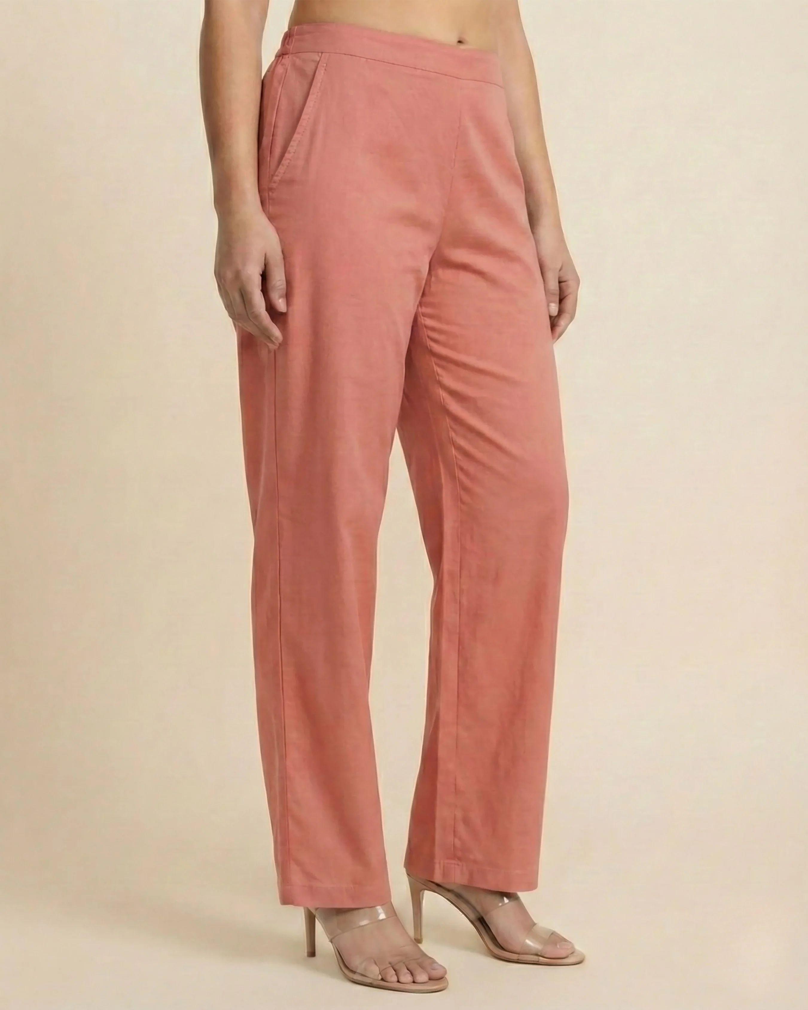 Sofia Salmon Pink Cotton Straight Pants