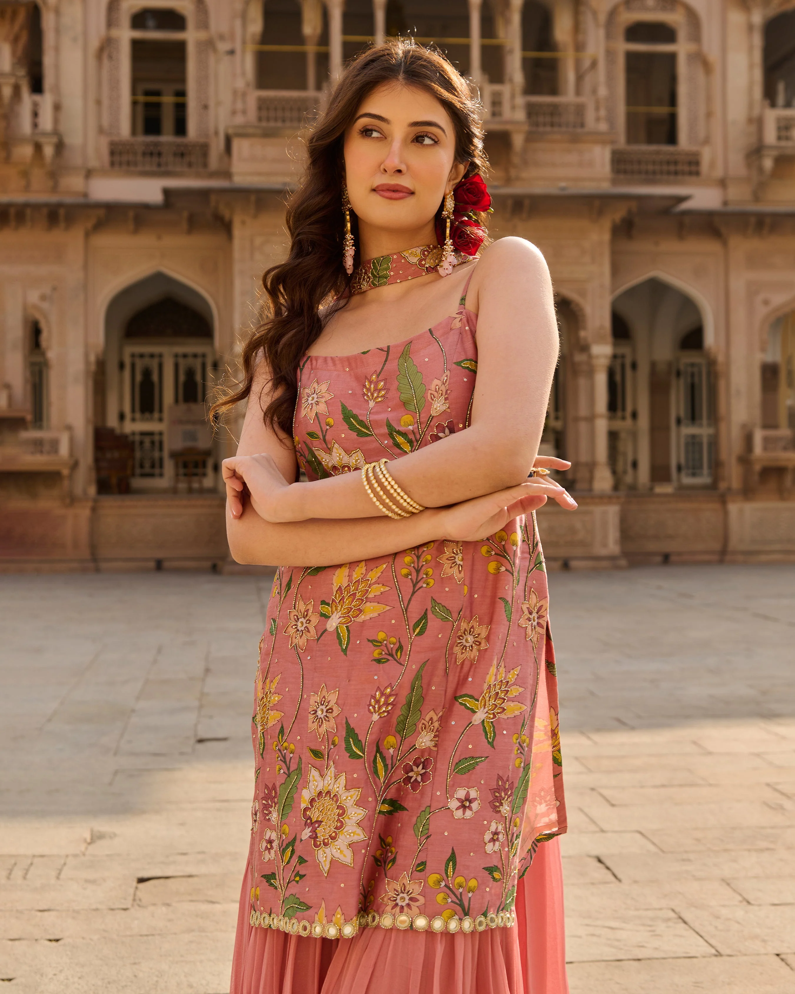 Solis Mauve Printed Chanderi Sharara Set - Image 7