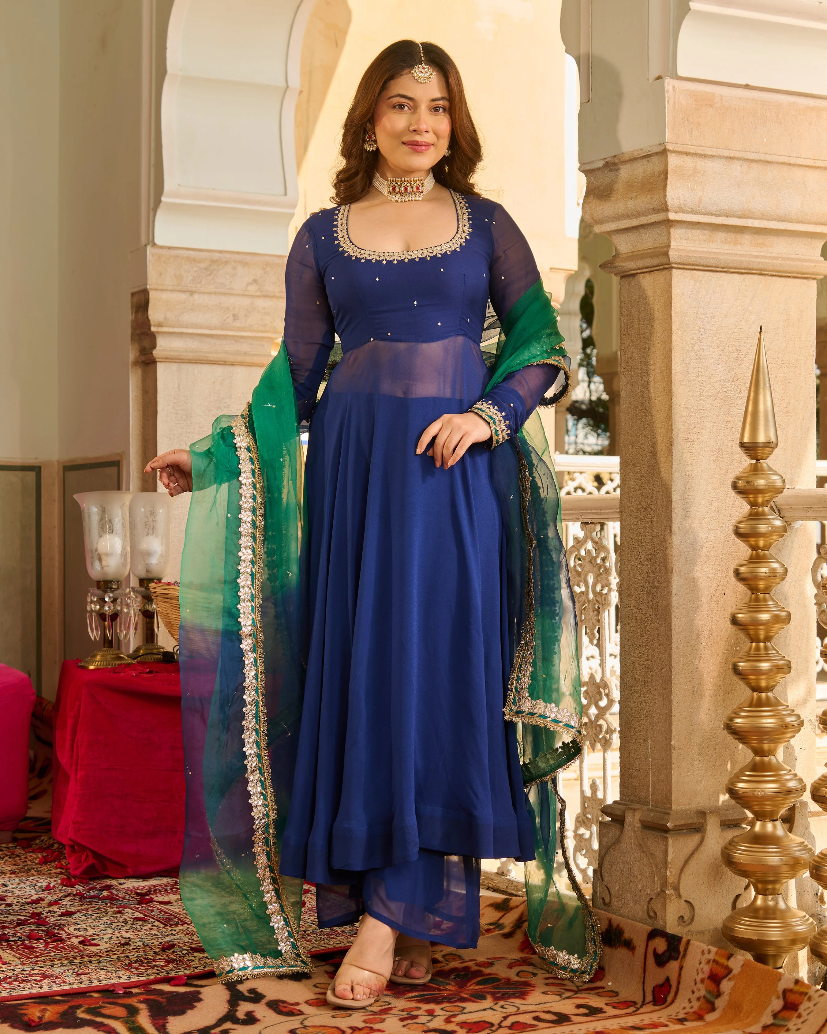 Sonata Blue Solid Georgette Suit Set - Image 2