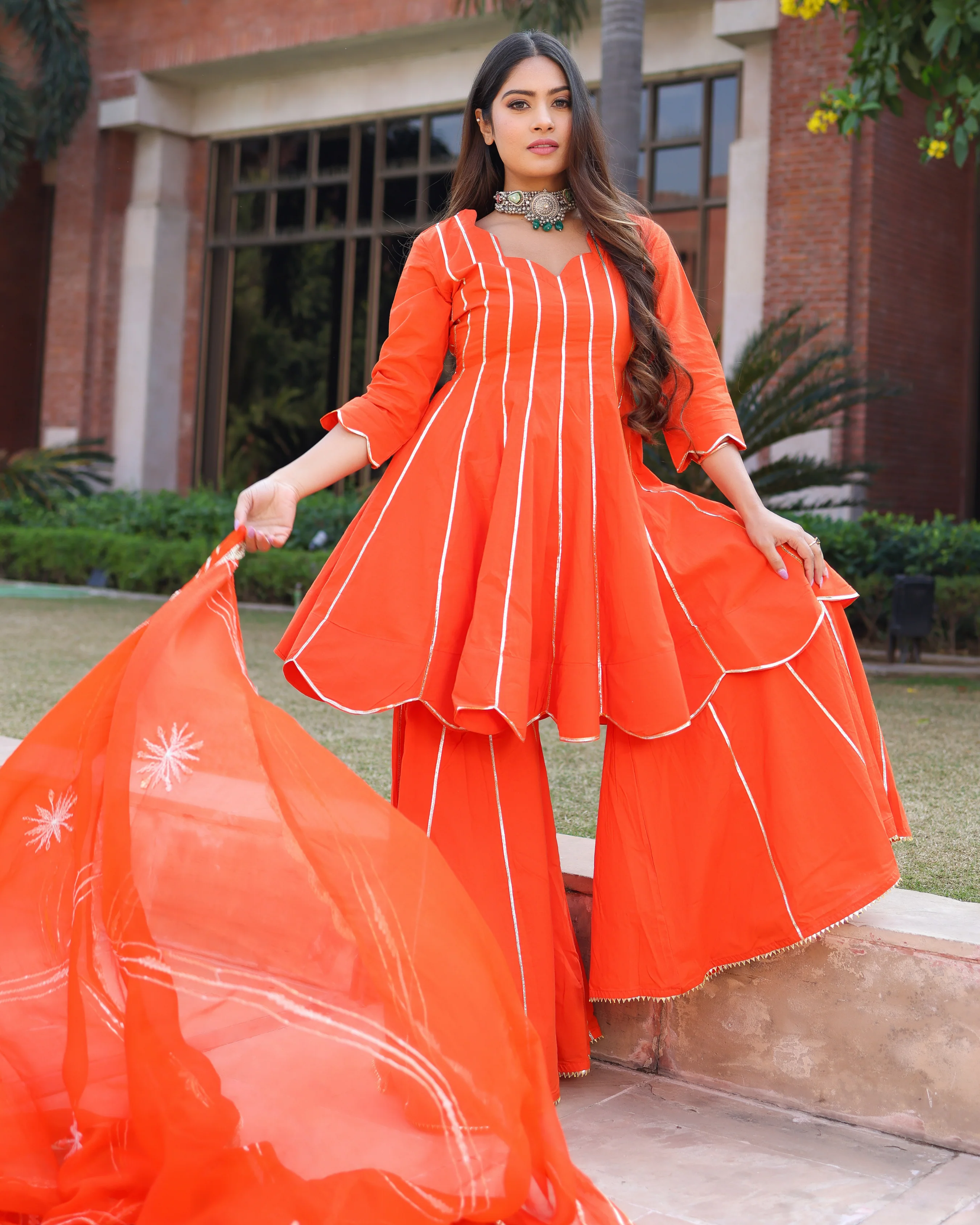 Spanish Orange Gotapatti Sharara Set - Image 3