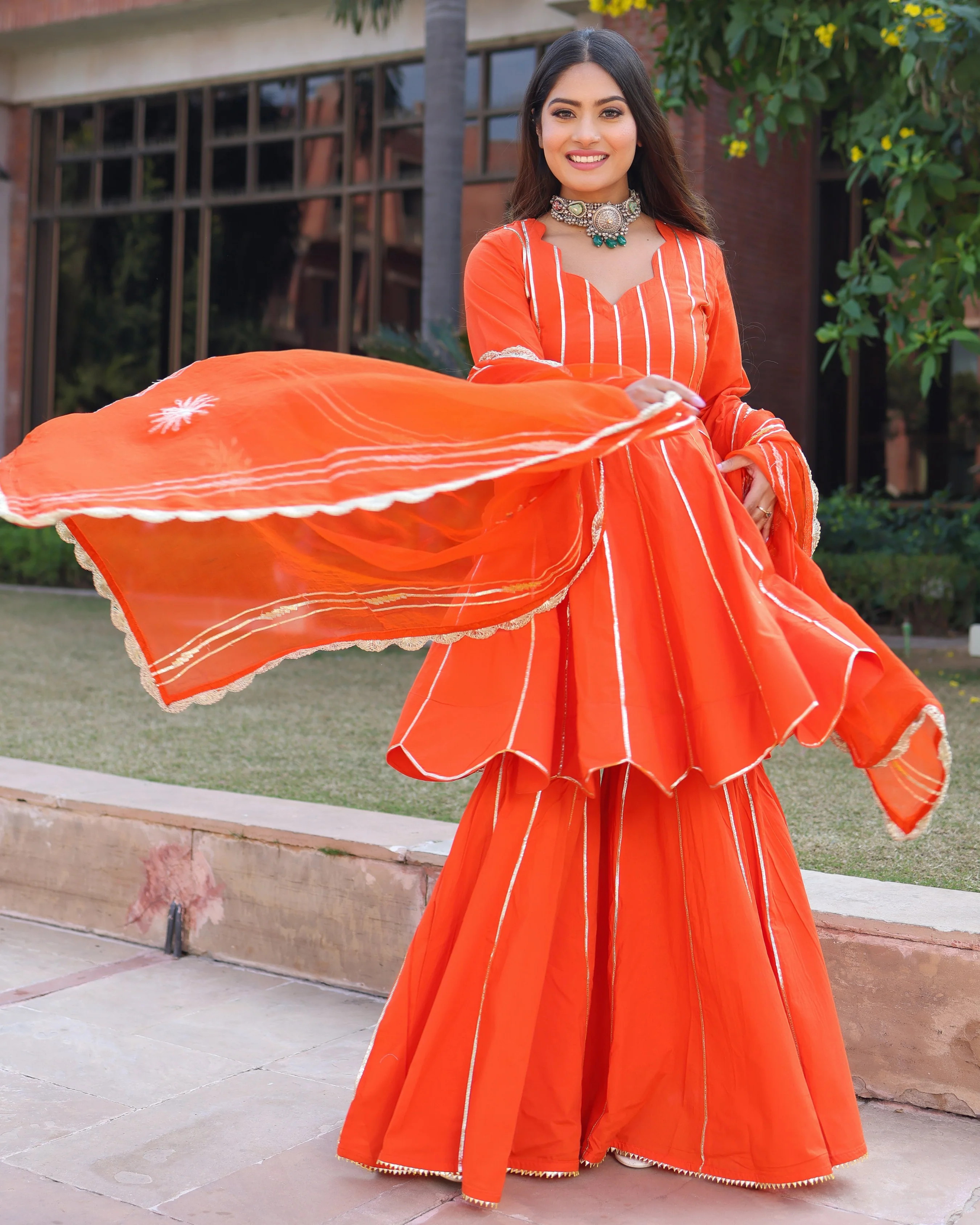 Spanish Orange Gotapatti Sharara Set - Image 8
