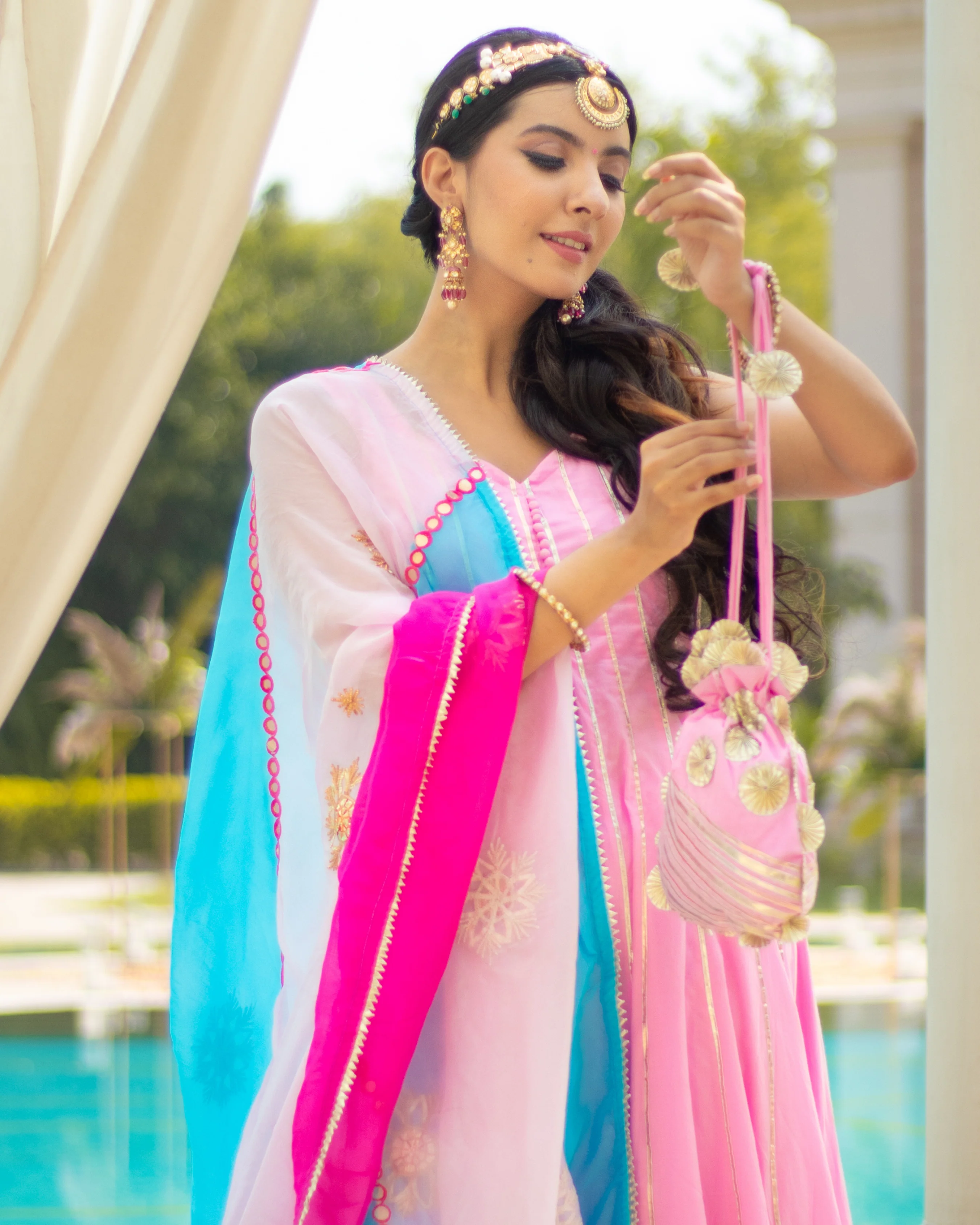 Strawberry Pink Gota Kalidar Anarkali Suit With Gota Potli - Image 7