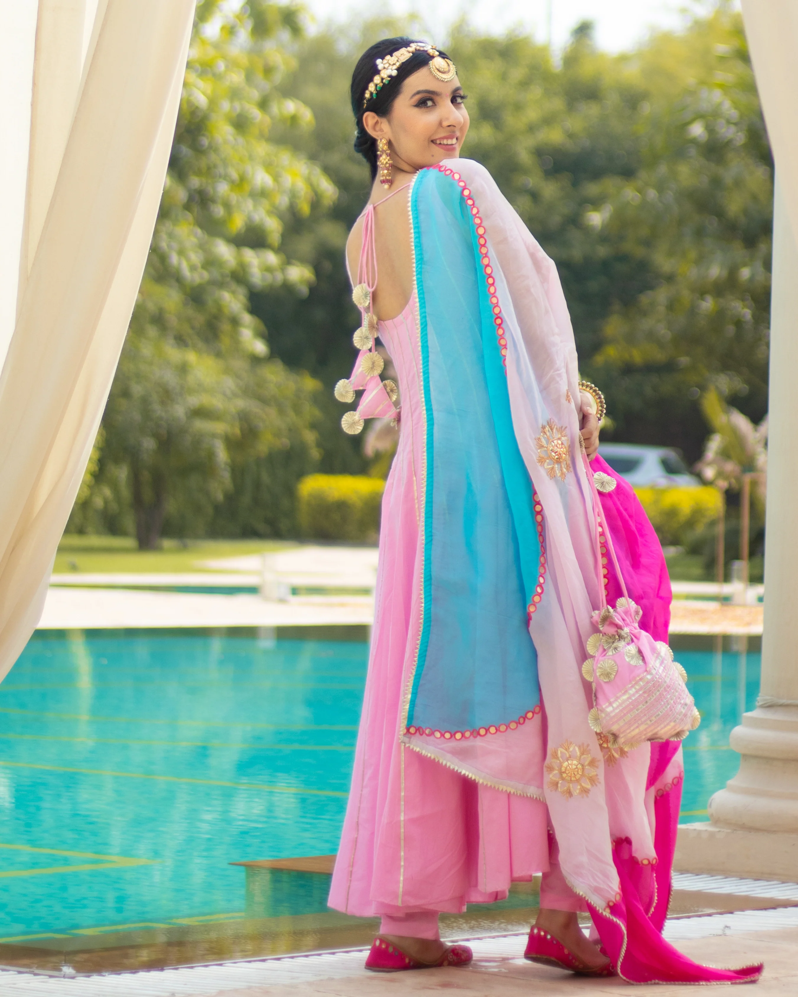 Strawberry Pink Gota Kalidar Anarkali Suit With Gota Potli - Image 8