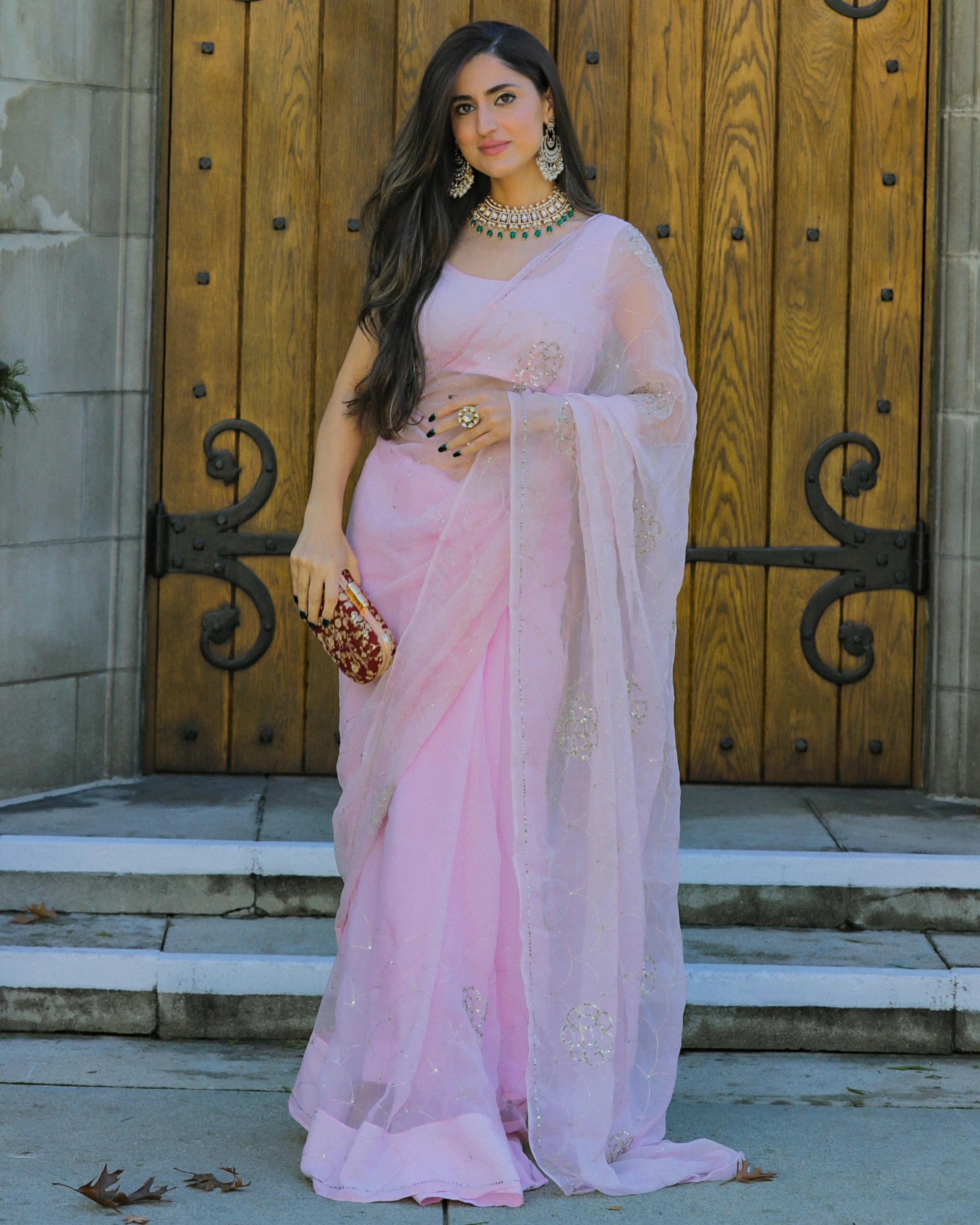 Strawberry Punch Pure Chiffon Saree - Image 6