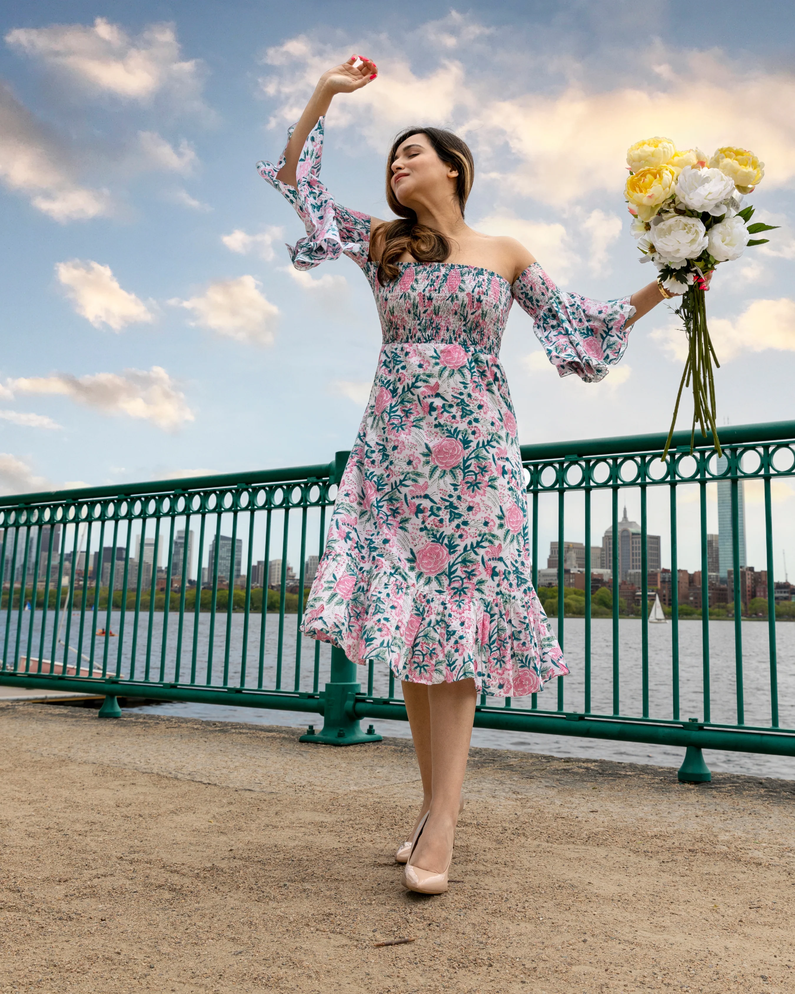 Summer Pink Smocked Cotton Dress - Image 3