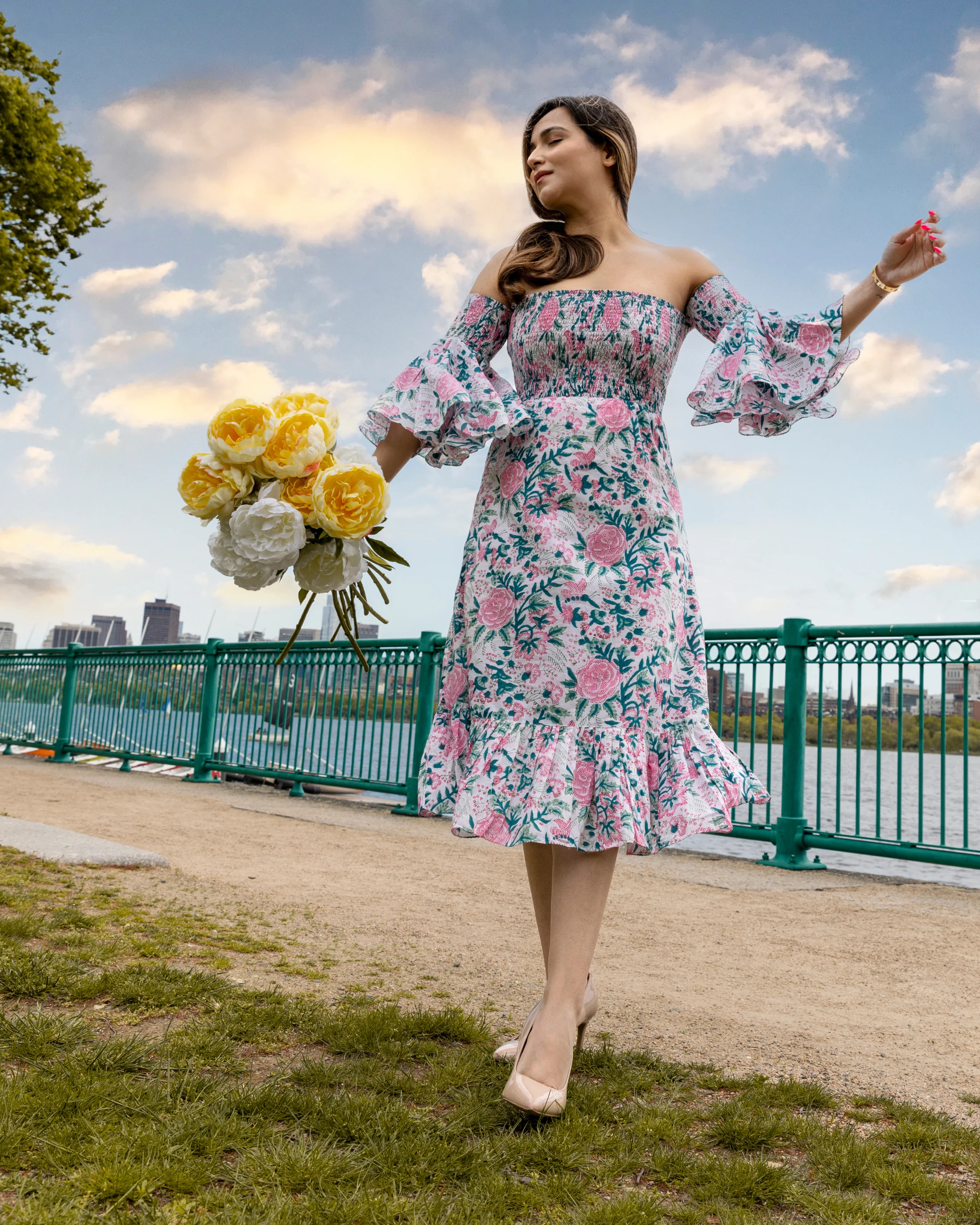 Summer Pink Smocked Cotton Dress - Image 4