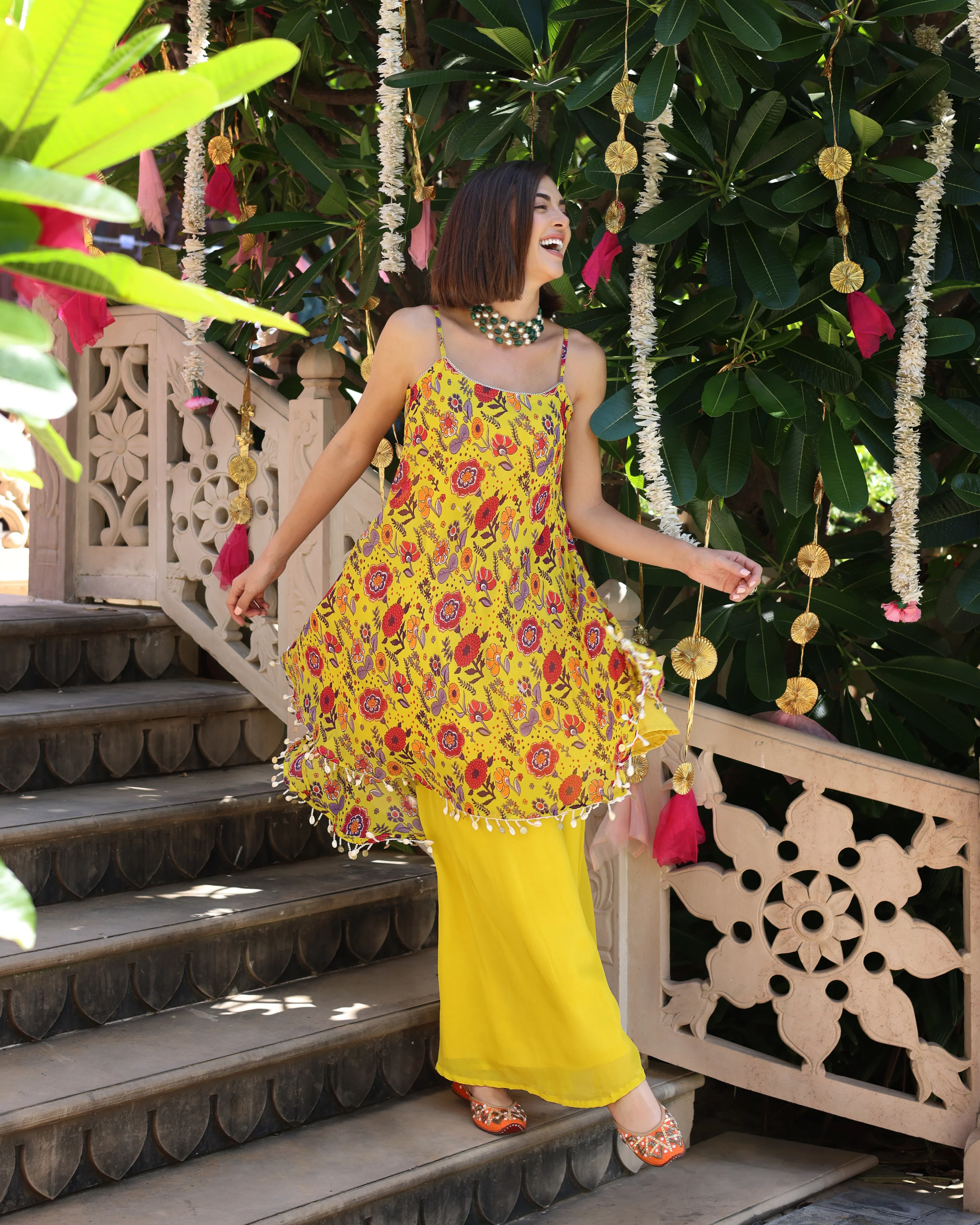 Sunflower Yellow Symphony Printed Chinon Coord Set - Image 4