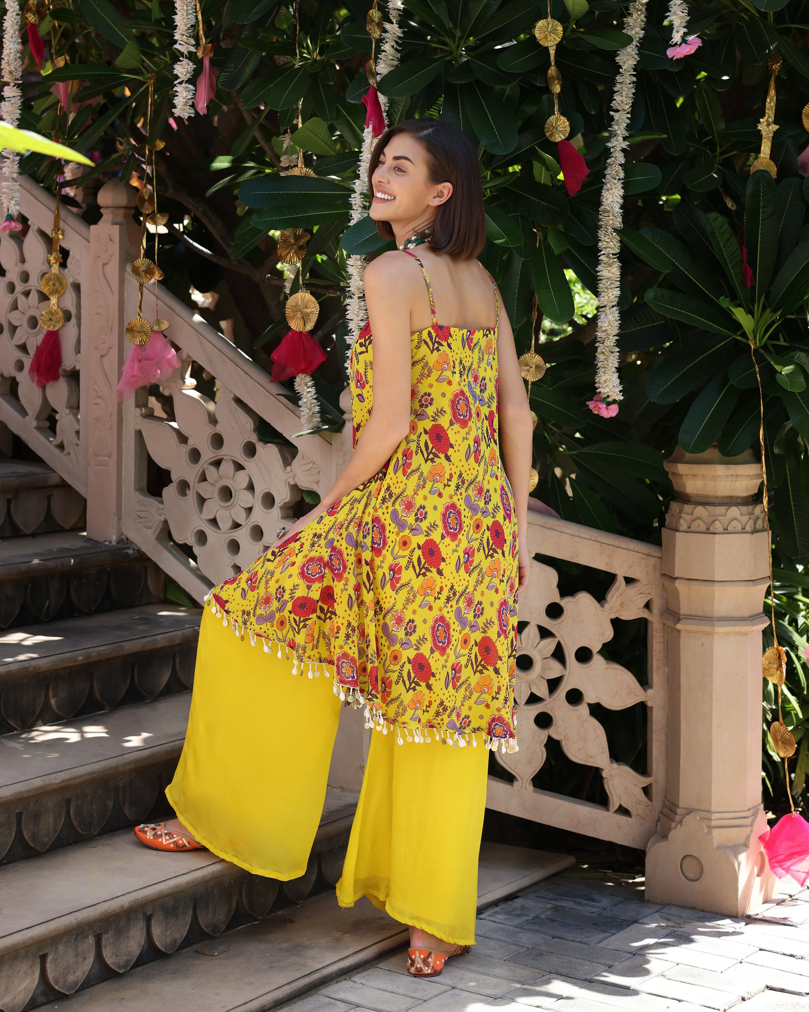 Sunflower Yellow Symphony Printed Chinon Coord Set - Image 5