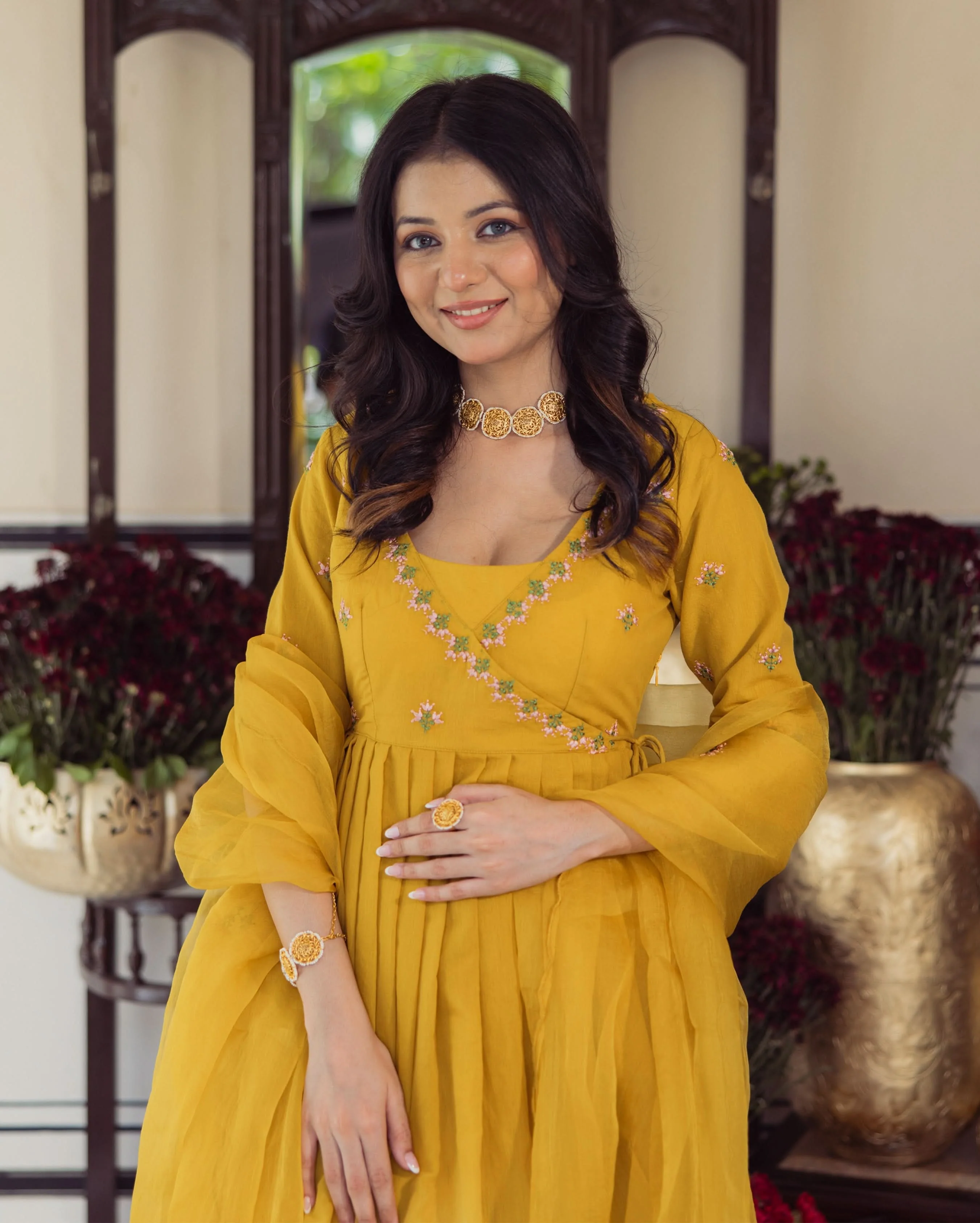 Sunny Mustard Ombre Embroidered Chanderi Suit Set - Image 5