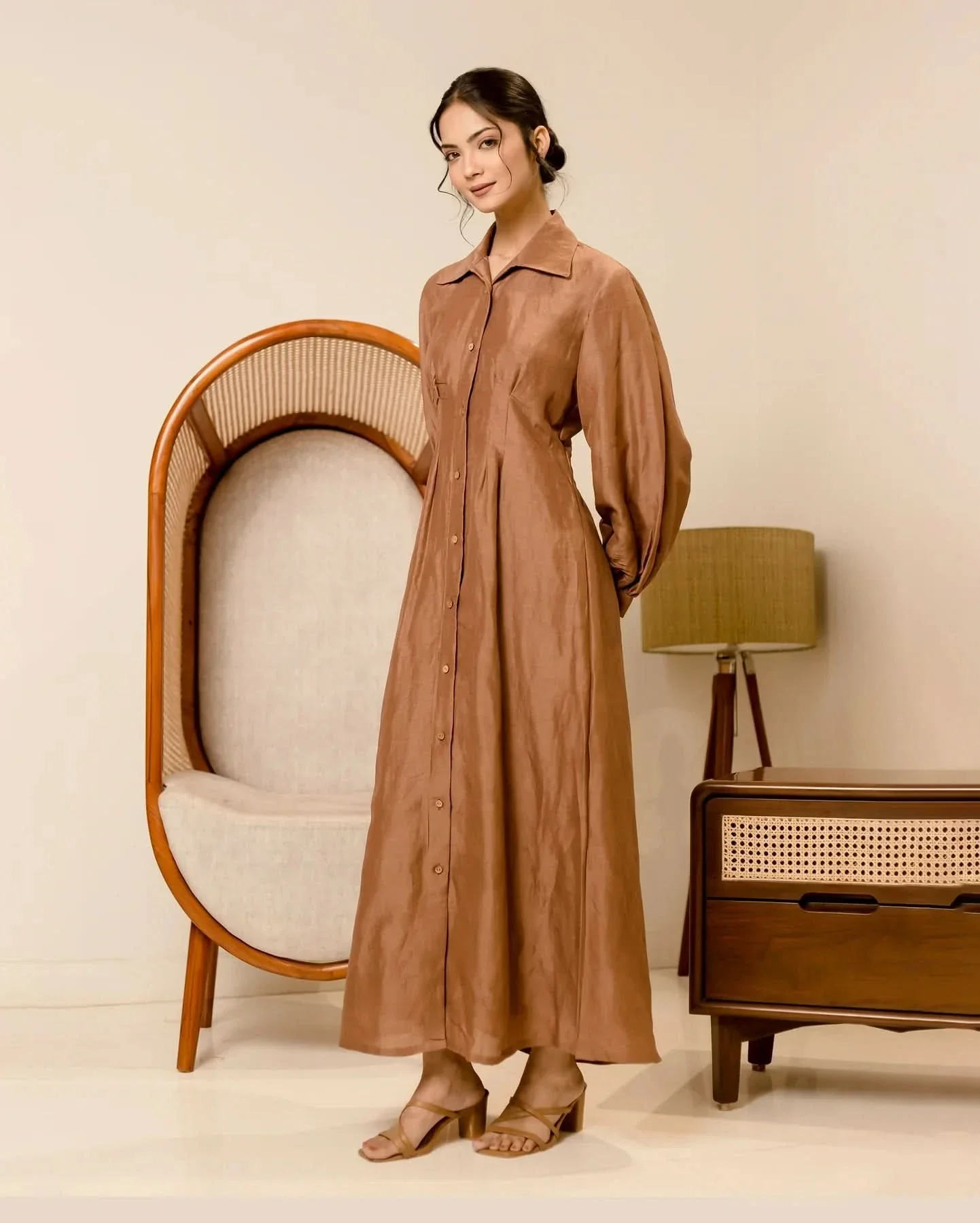 Supreme Brown Solid Cotton Shirt Dress - Image 2