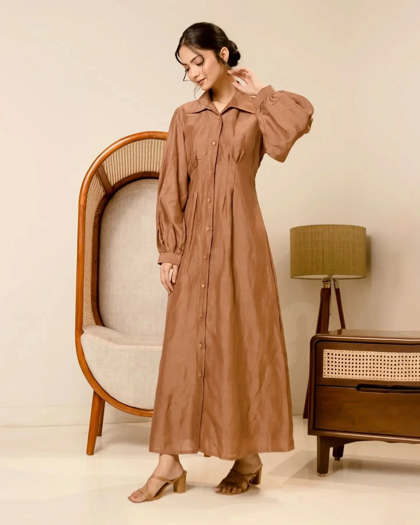 Supreme Brown Solid Cotton Shirt Dress - Image 3