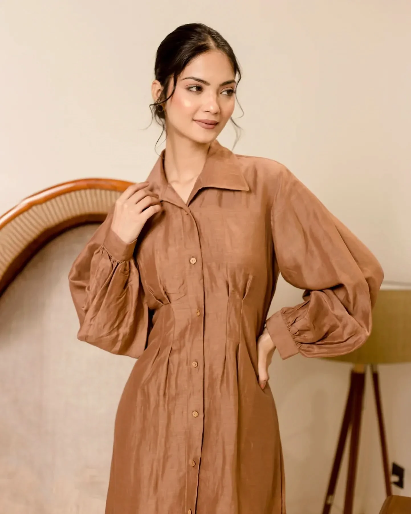 Supreme Brown Solid Cotton Shirt Dress - Image 4