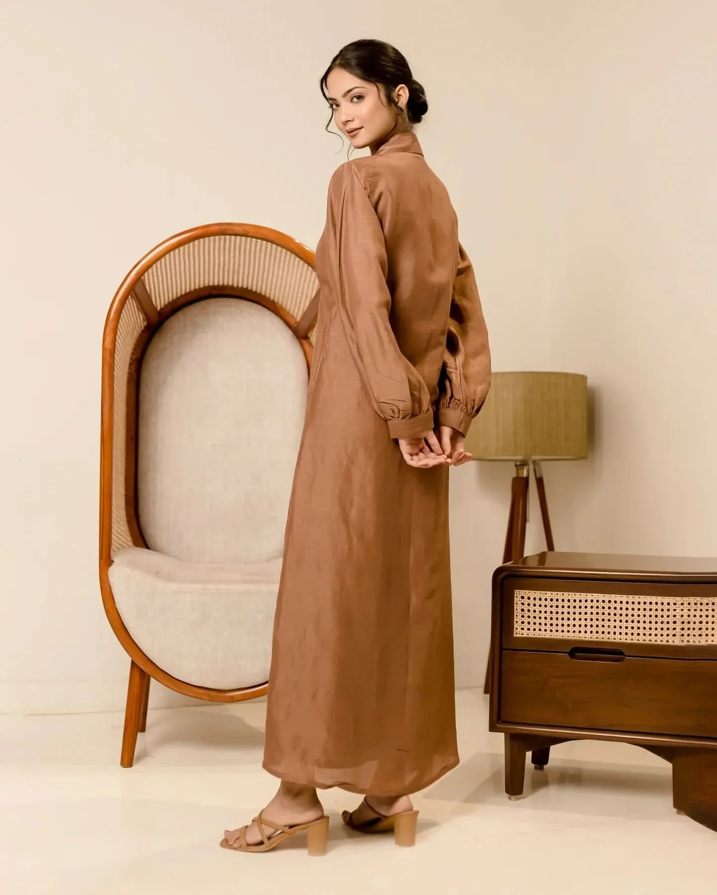 Supreme Brown Solid Cotton Shirt Dress - Image 5