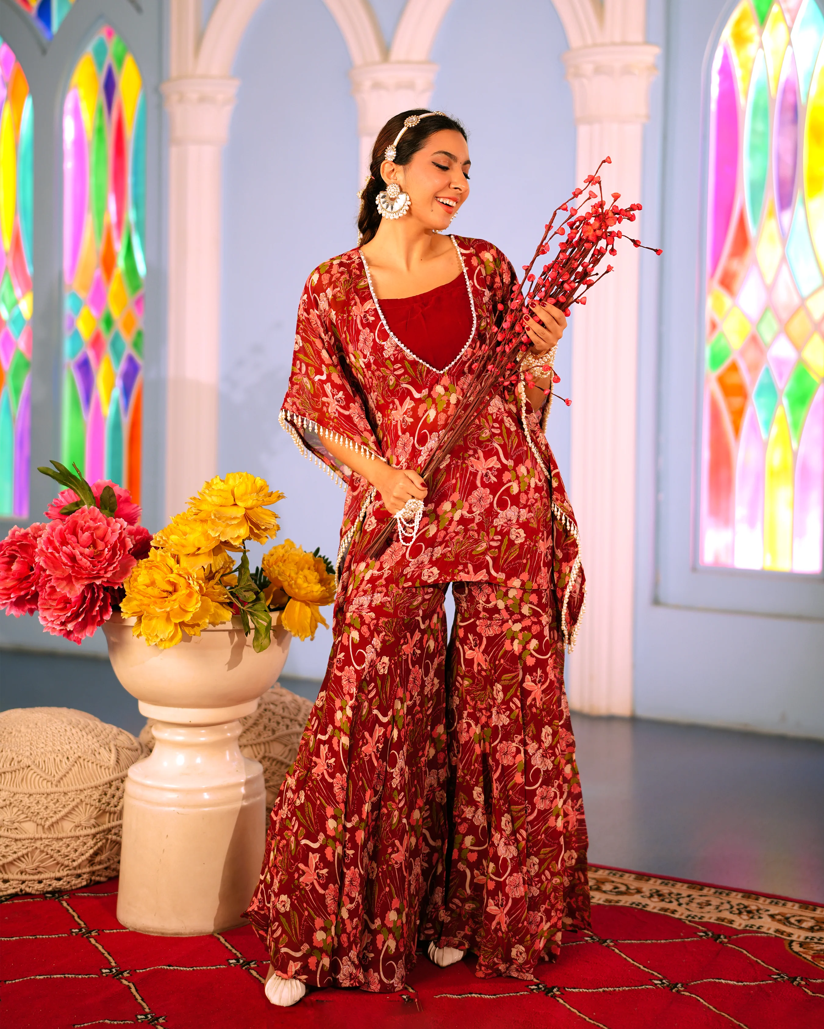 Surbhi Maroon Printed Georgette Coord set - Image 3