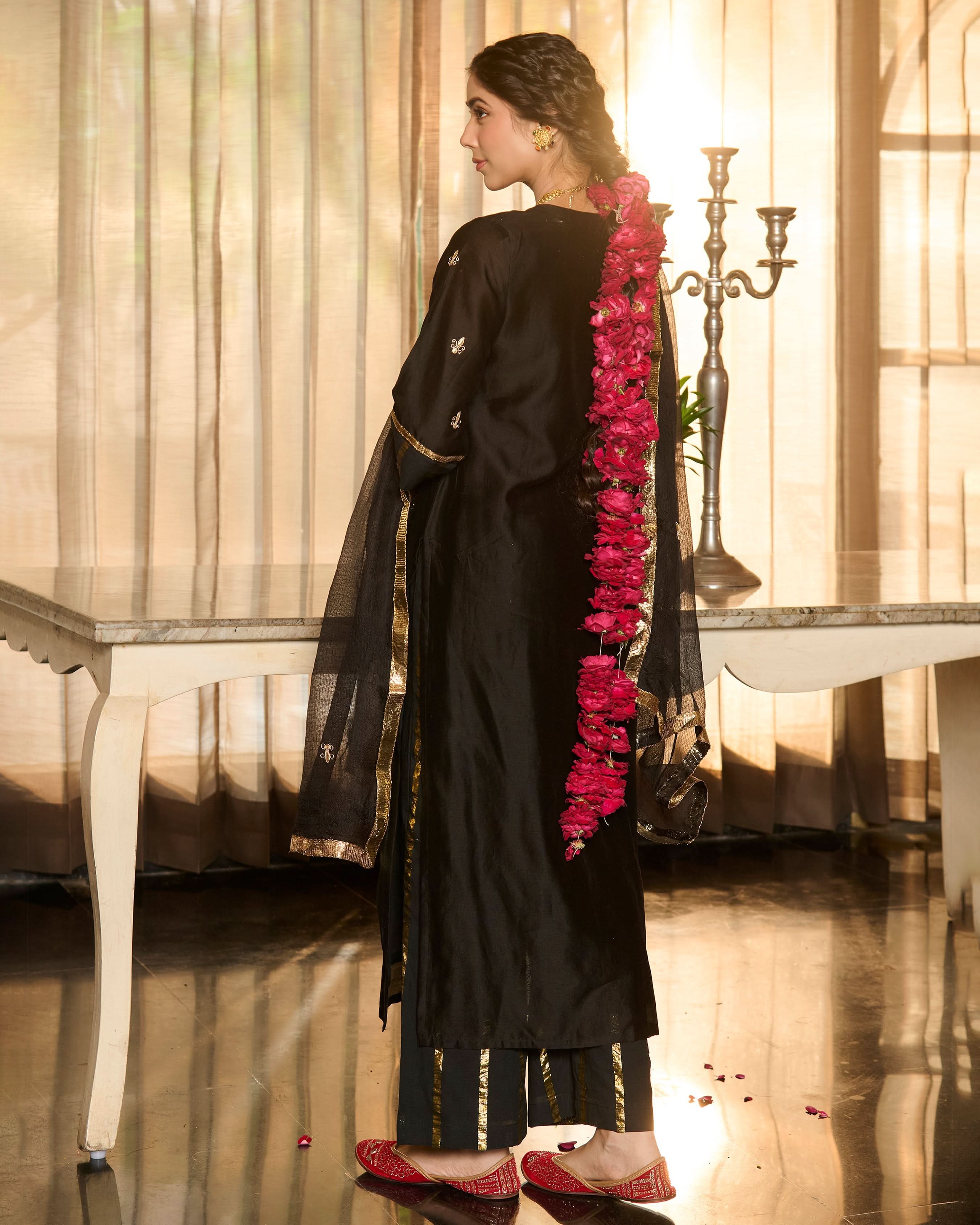 Suvarna Black Solid Chanderi Suit Set - Image 7