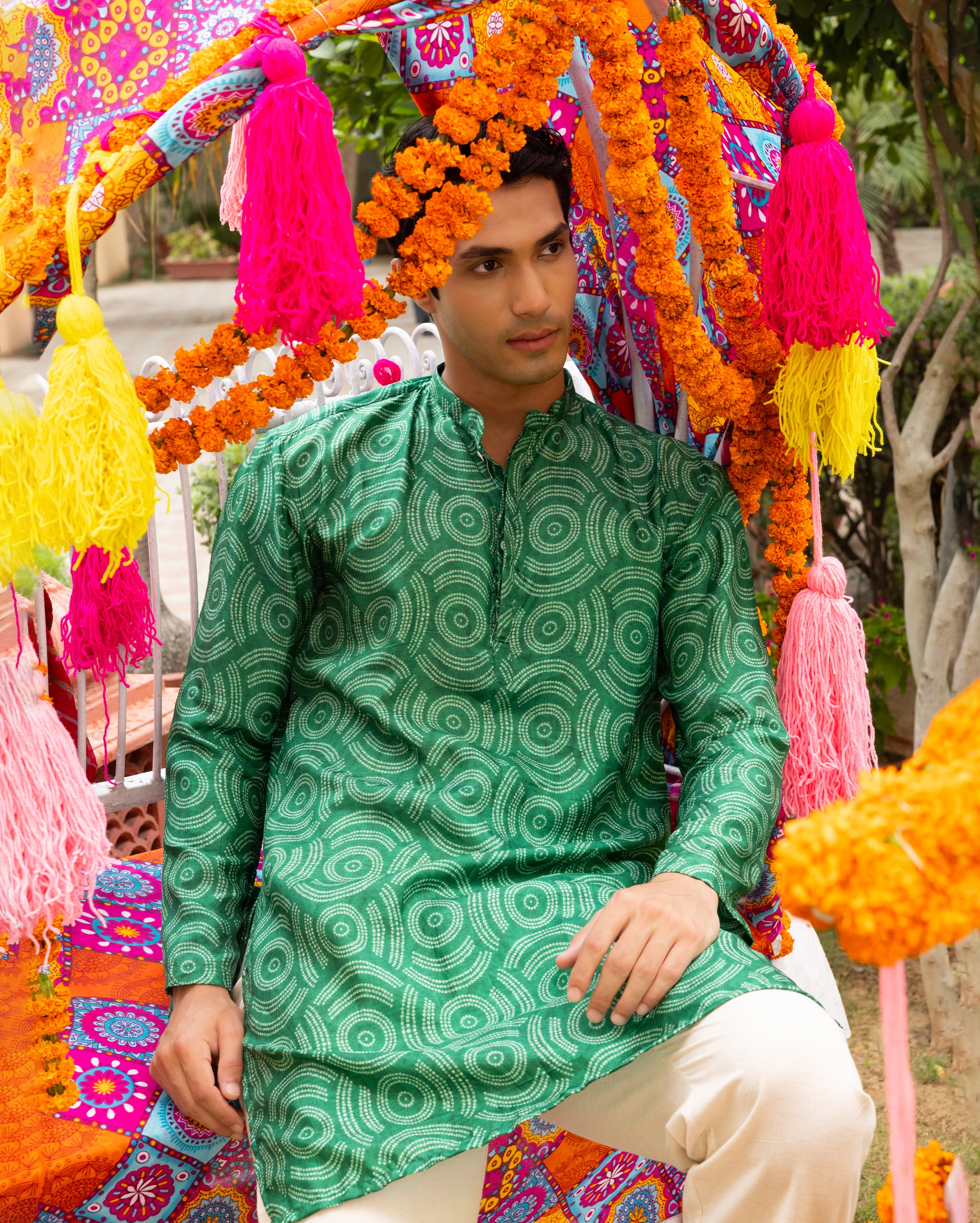 Taarush Green Bandhani Chanderi Kurta - Image 2