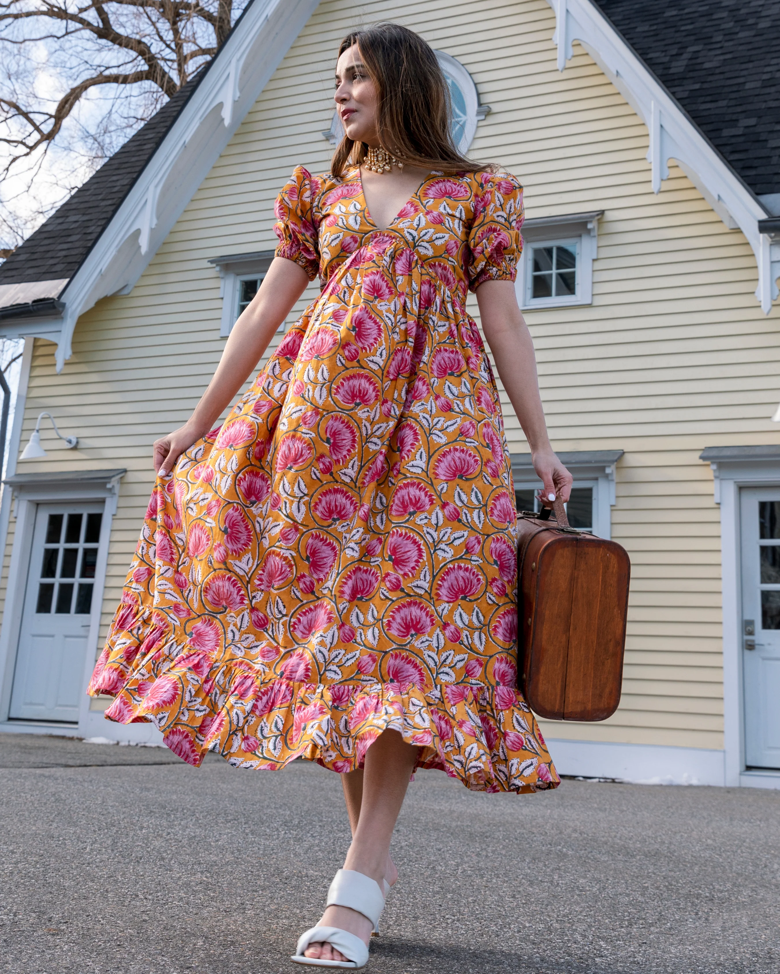 Tangerine Handblock Cotton Dress - Image 3