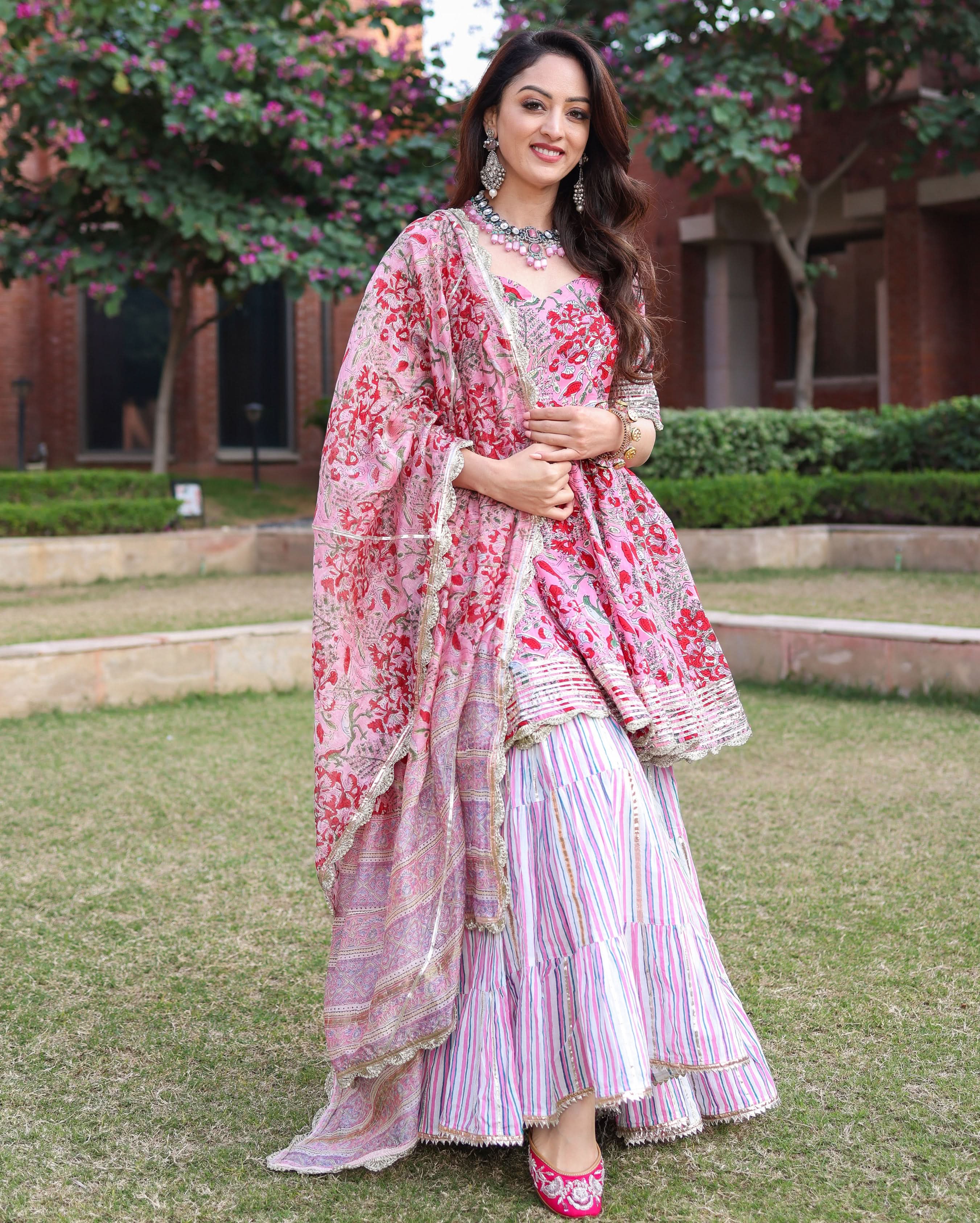 Tickled Pink Handblock Sharara Set - Image 5