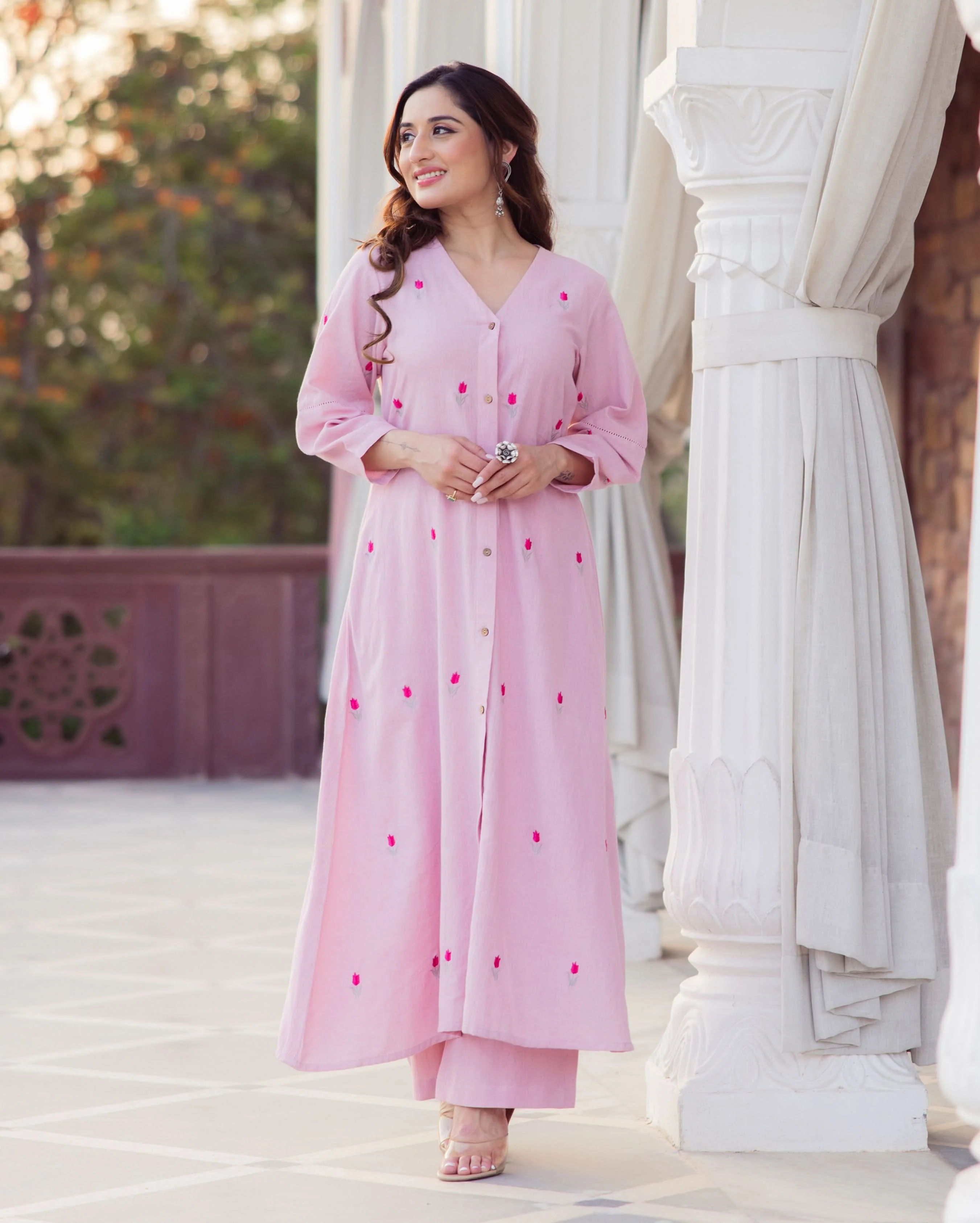 Tulip Pink Embroidered Flex Kurta Set - Image 3