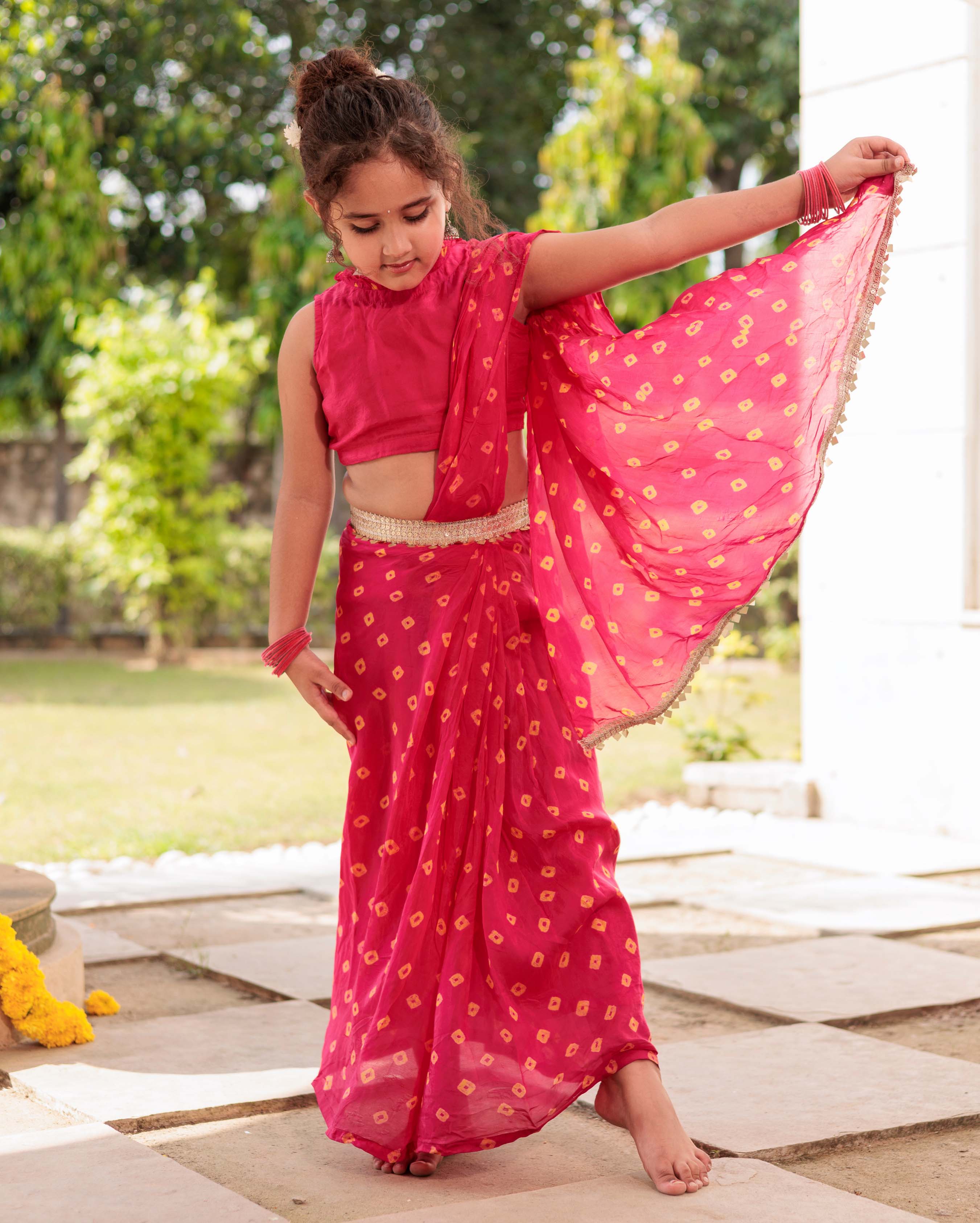 Twisted Bliss Pink Silk Draped Saree - Image 2