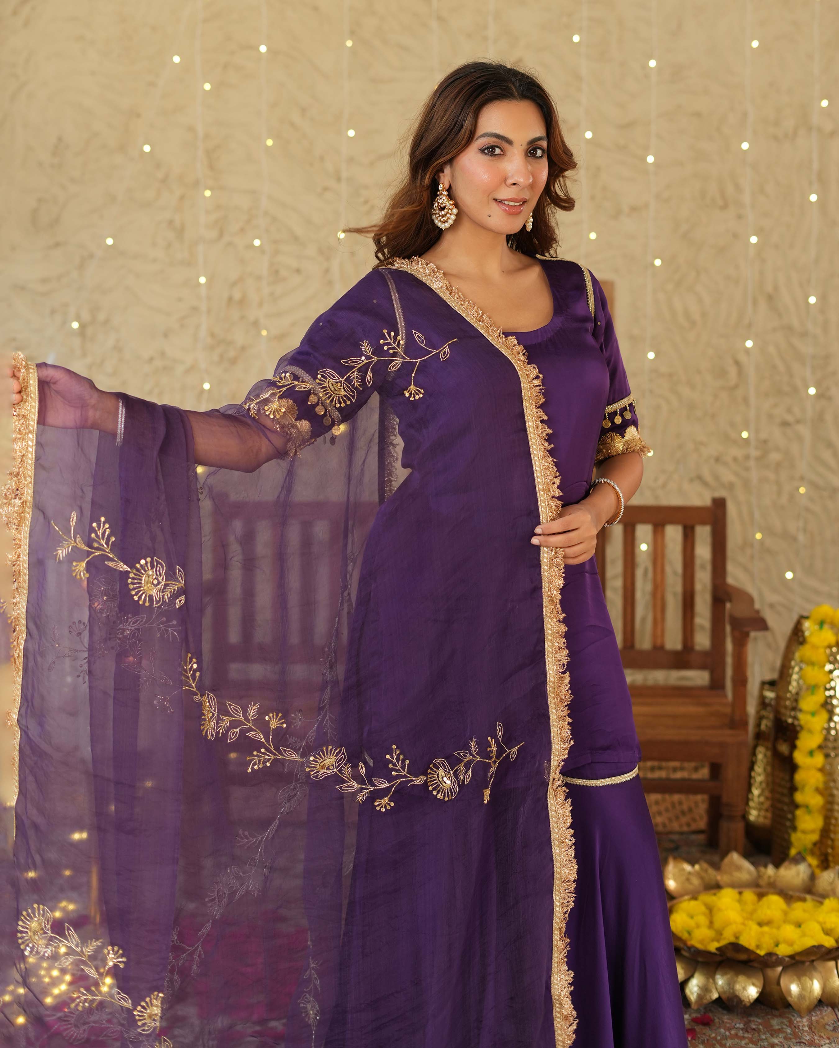 Ujwal Purple Solid Satin Sharara Set - Image 2