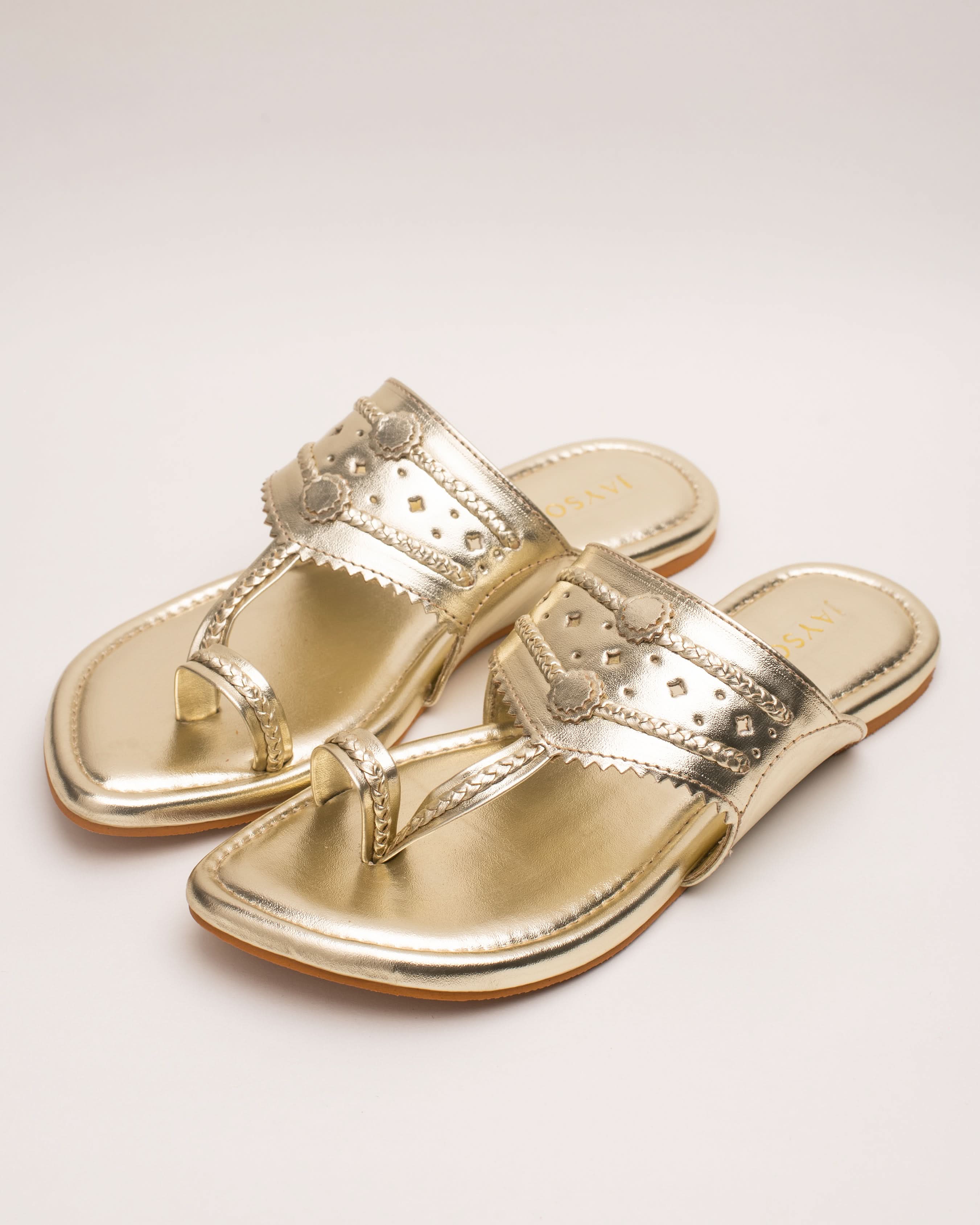 Utsav Gold Solid Kolha Flats - Image 4
