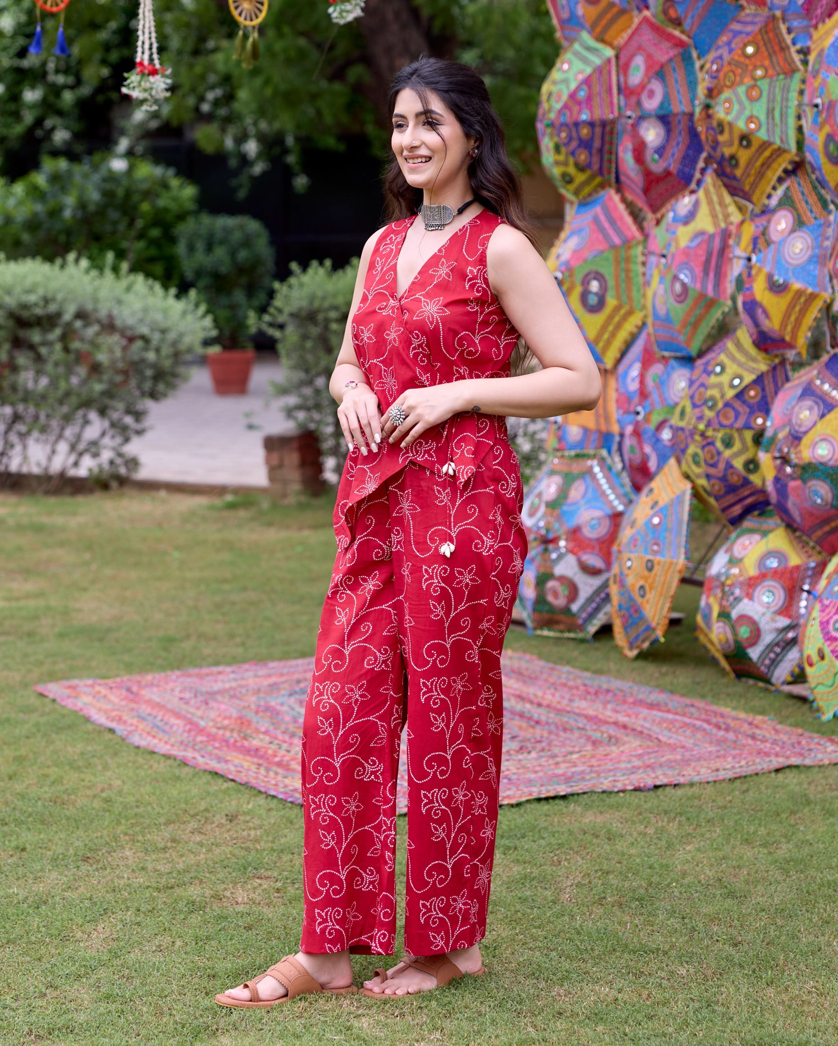 Vats Red Bandhani Cotton Coord Set - Image 3