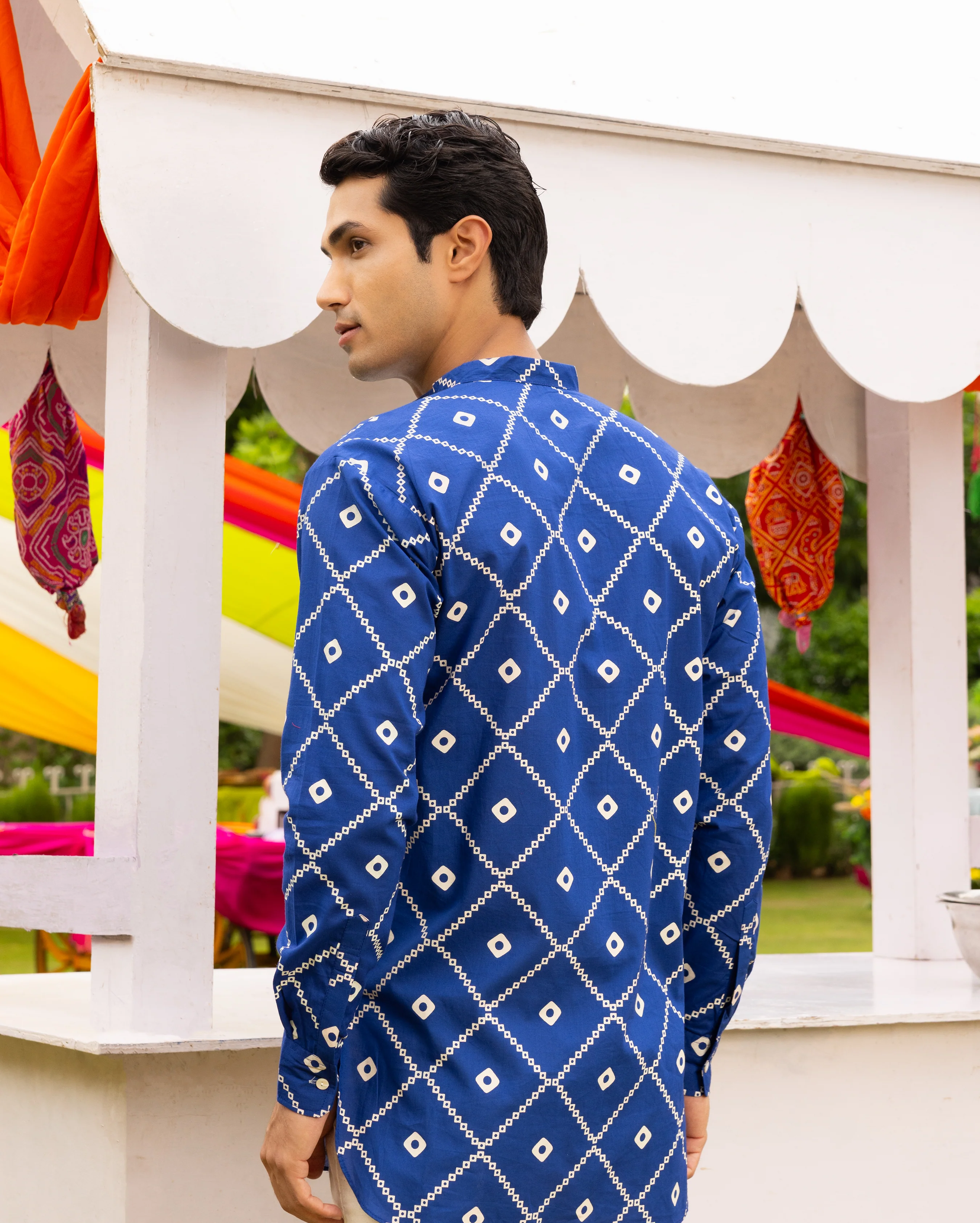 Vedvik Blue Bandhani Cotton Kurta - Image 4