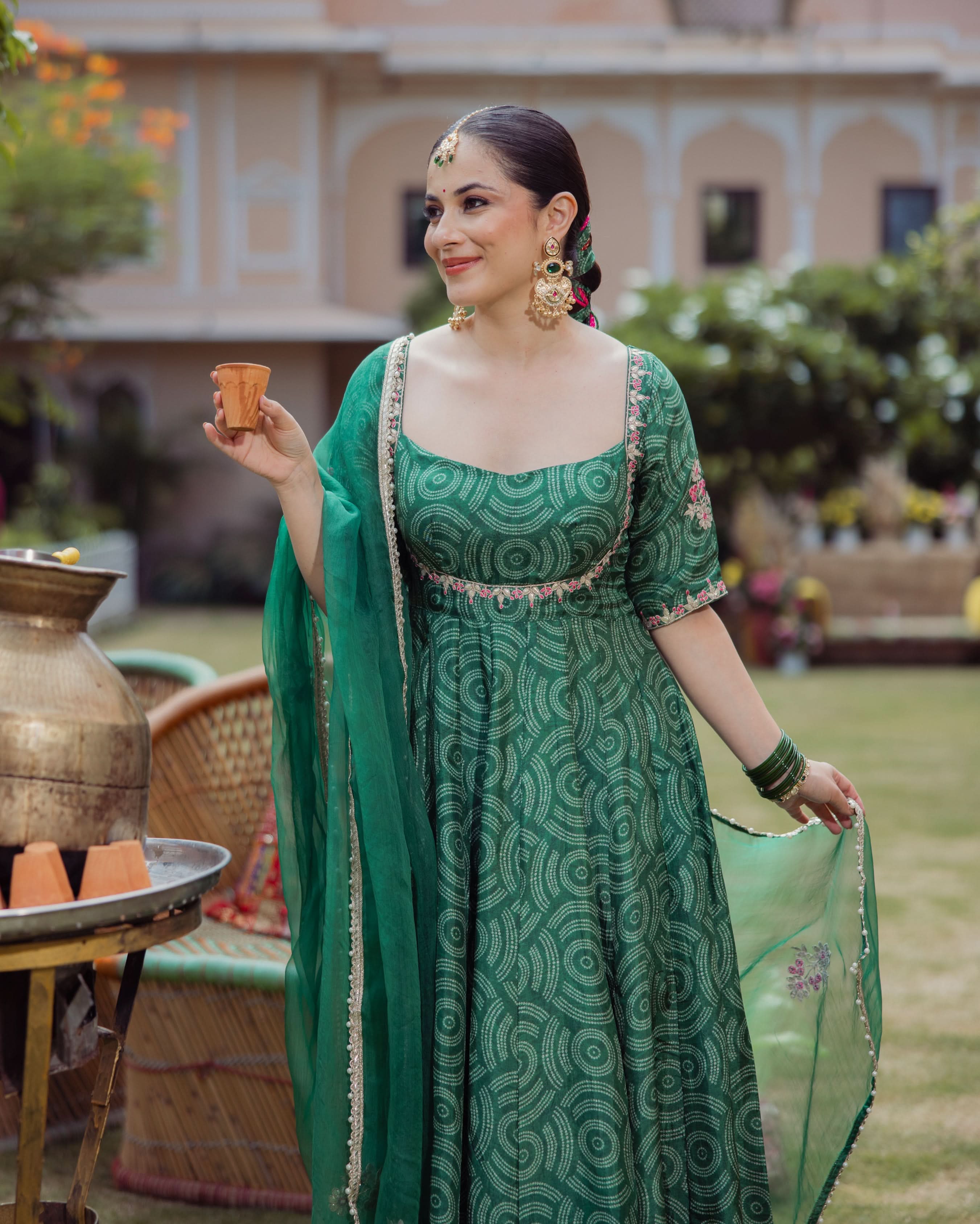 Veer Dark Green Bandhani Chanderi Suit Set - Image 4