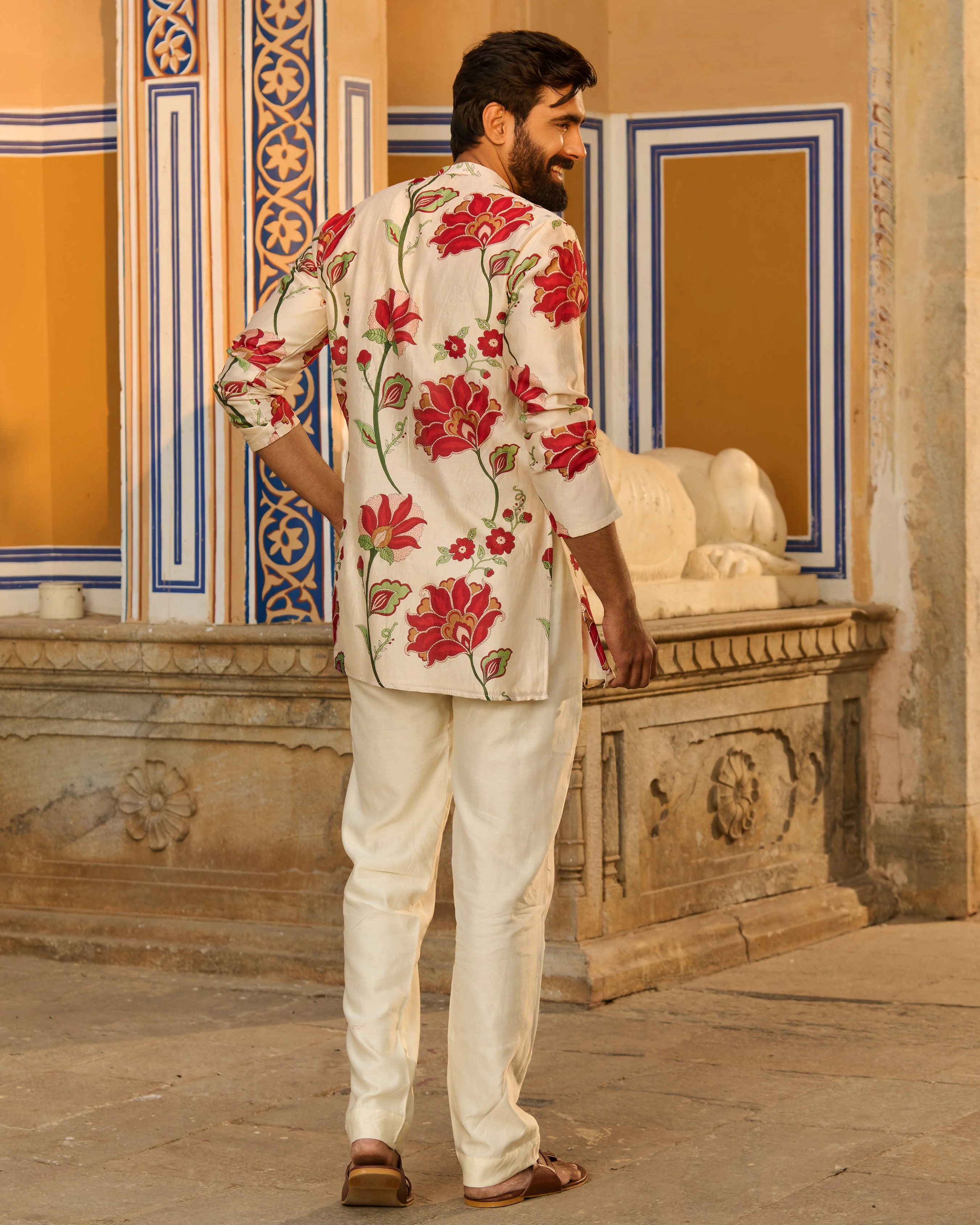 Veer Ivory Printed Chanderi Kurta - Image 8