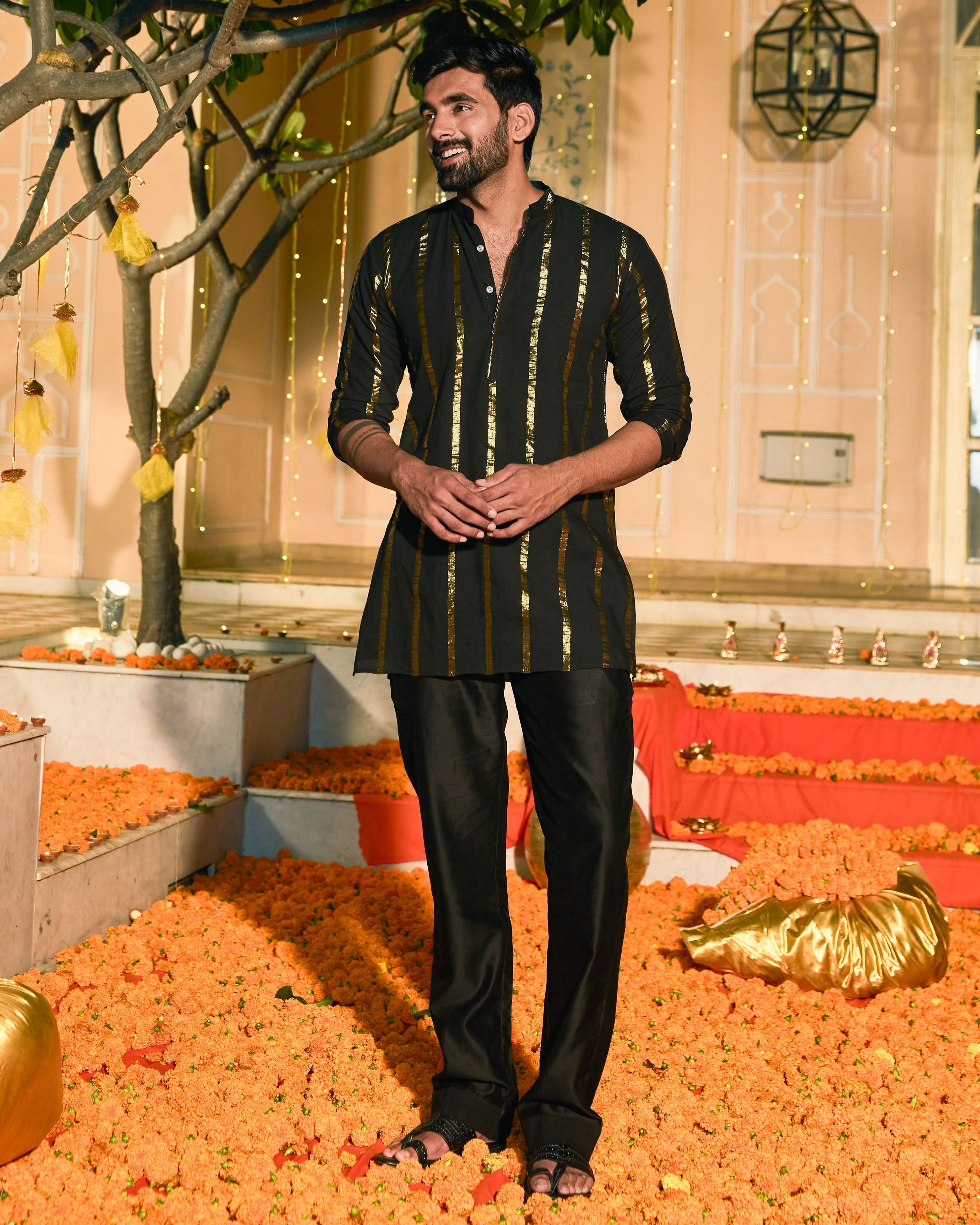 Veeraj Black Knitted Lurex Kurta - Image 3