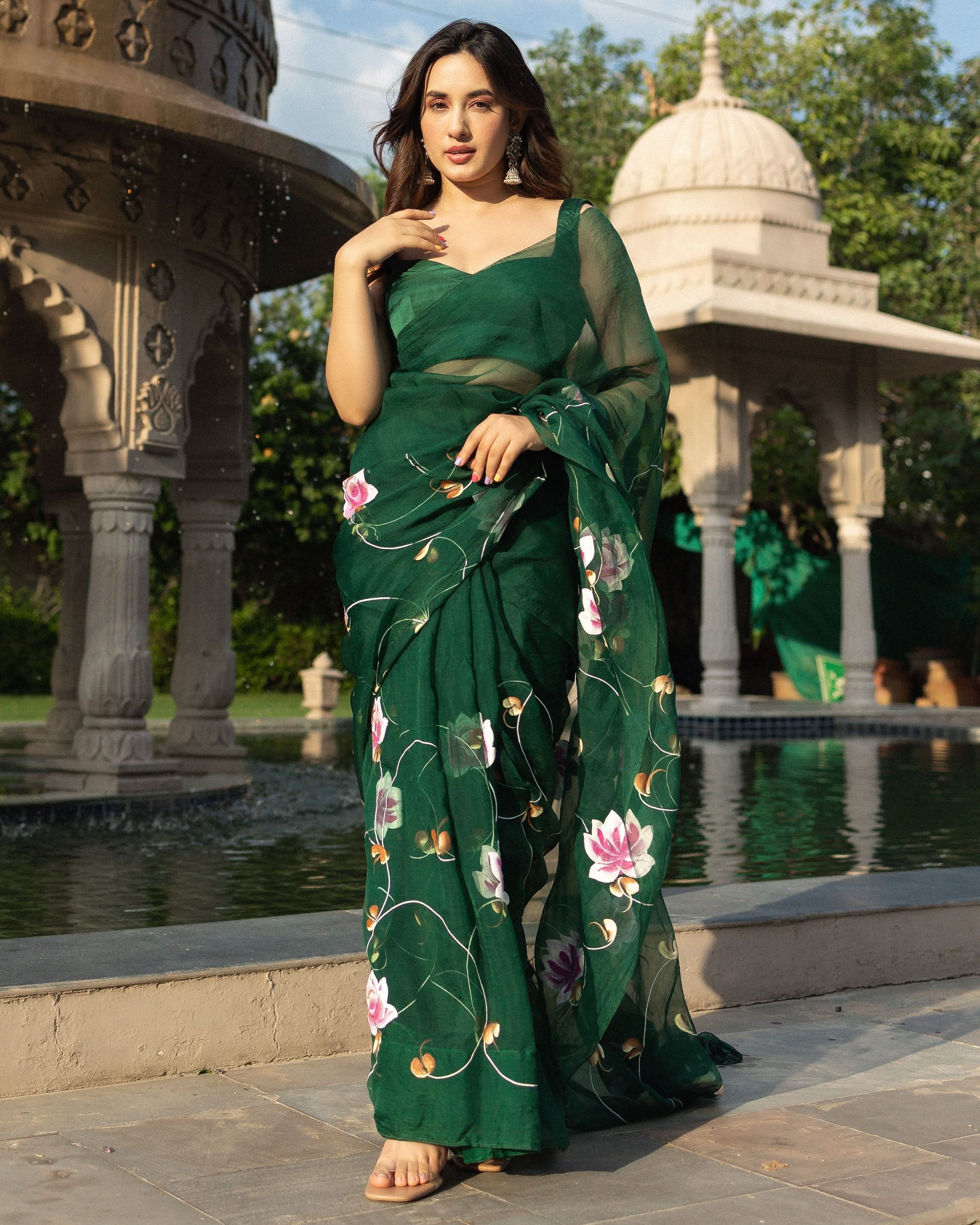 Vilaval Handpainted Organza Saree - Image 6