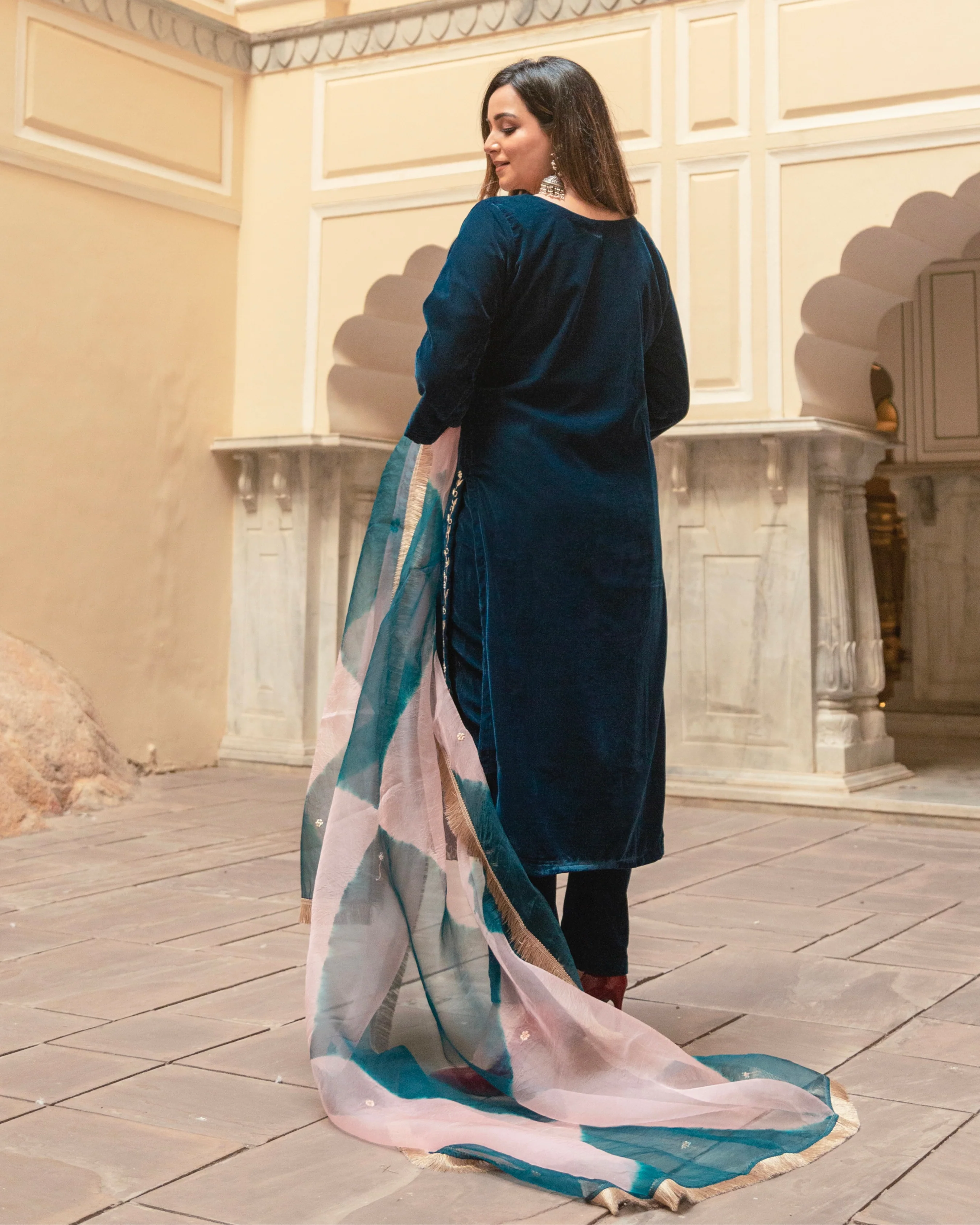 Vintage Blue Velvet Handcrafted Suit Set - Image 5