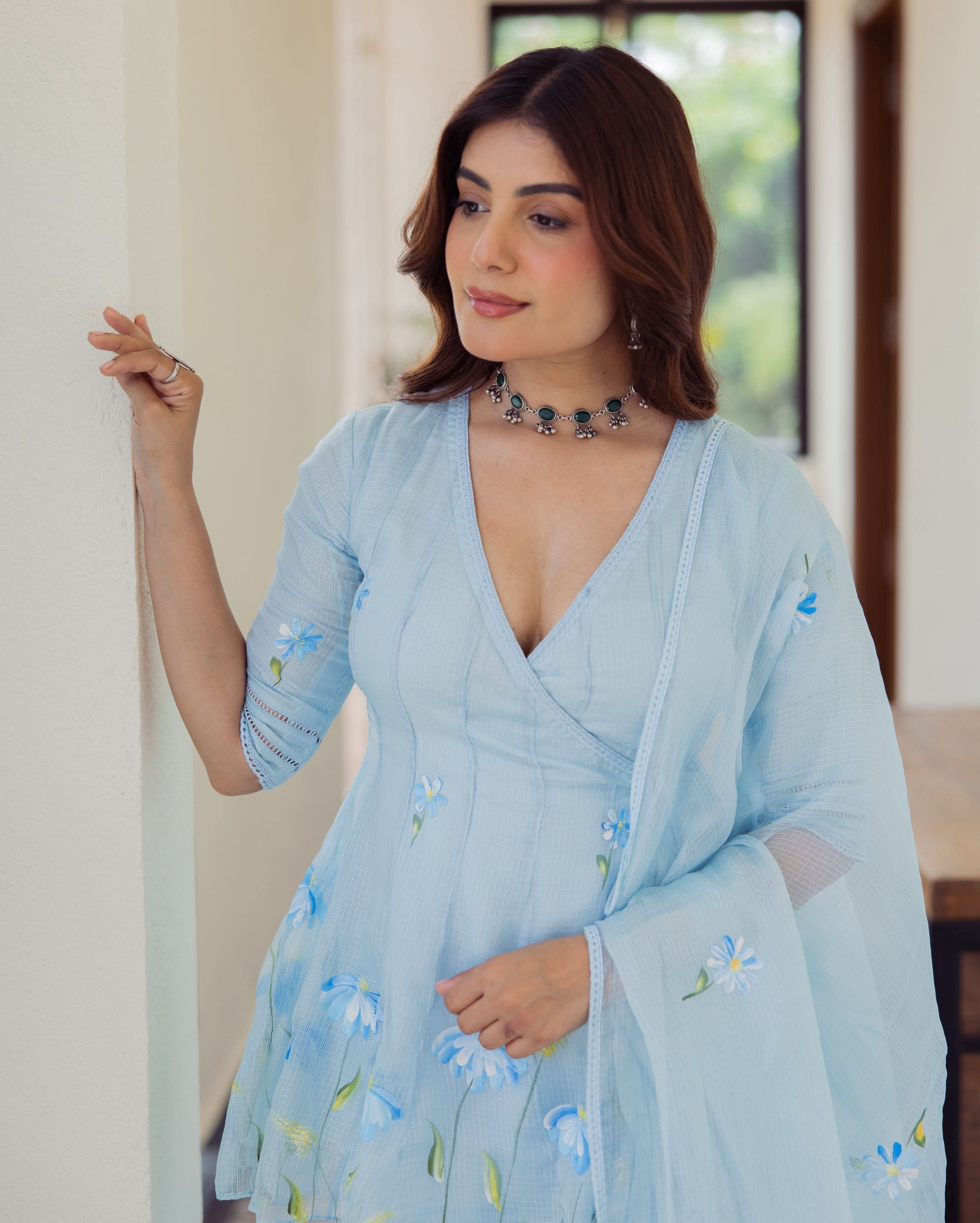 Vivid Blue Handpainted Doria Sharara Set - Image 7