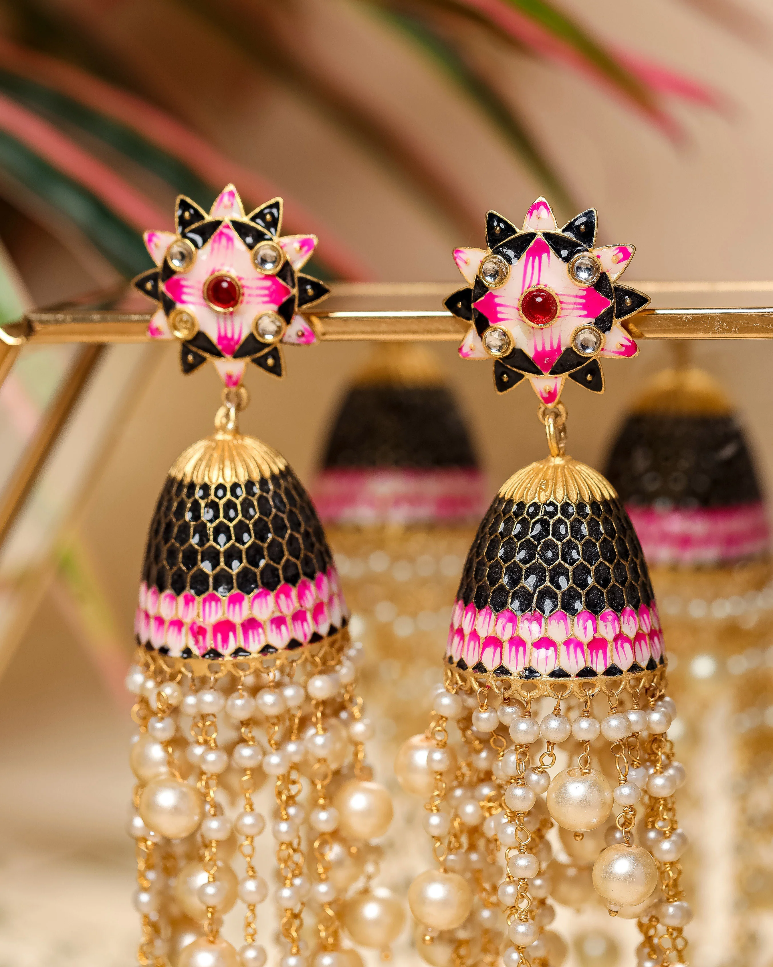 White Margarite Handcrafted Brass Earrings - Image 2