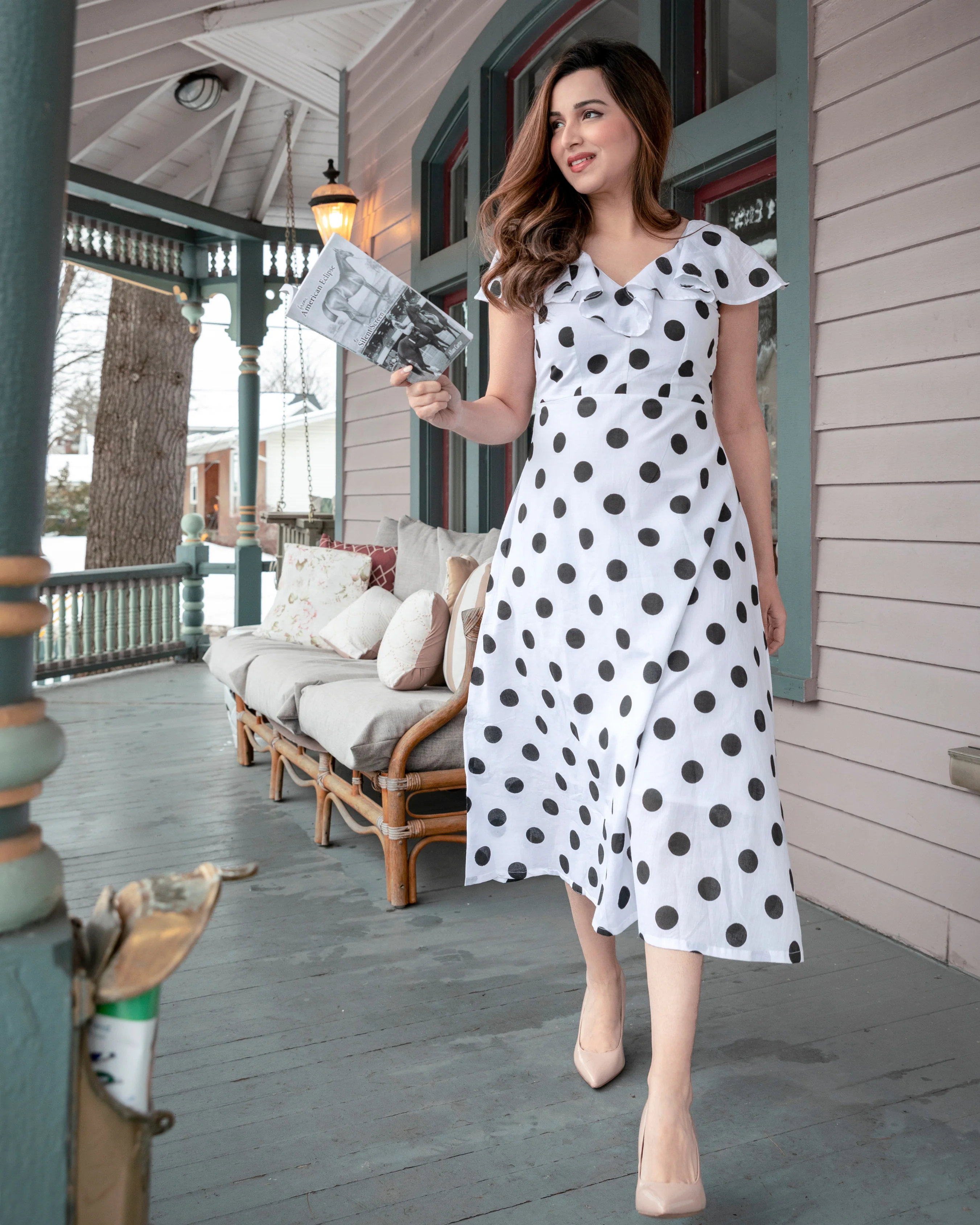 White Mist Polka Cotton Dress - Image 6