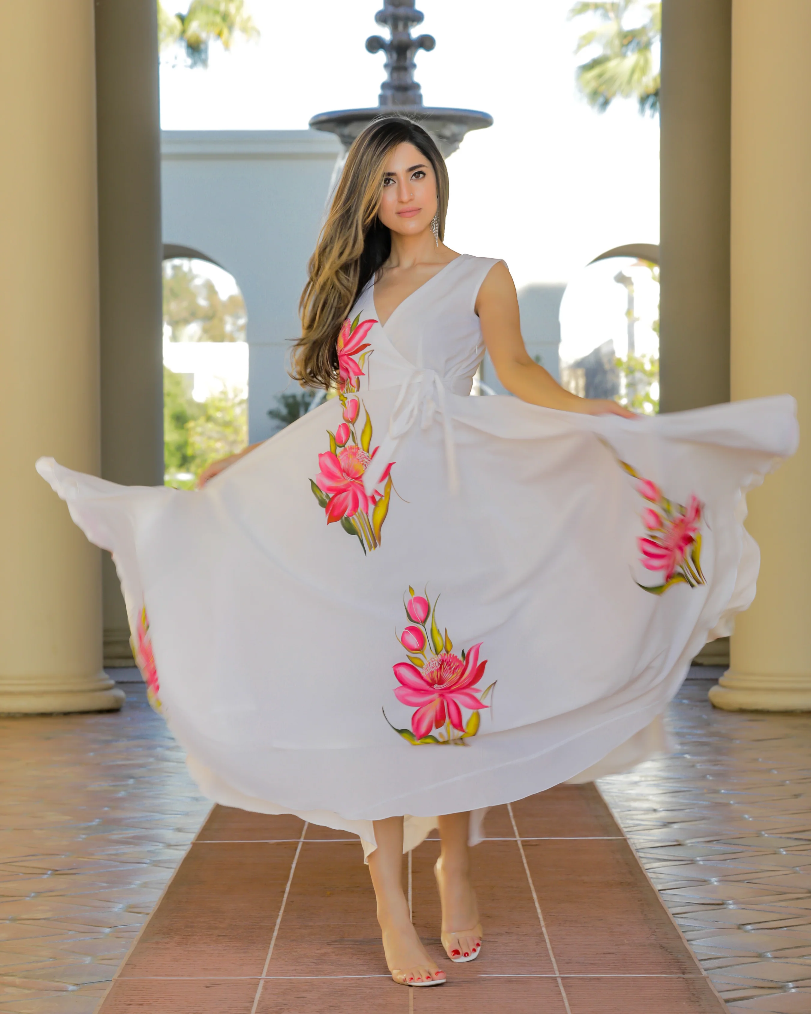 White Shell Handpainted Cotton Dress - Image 8