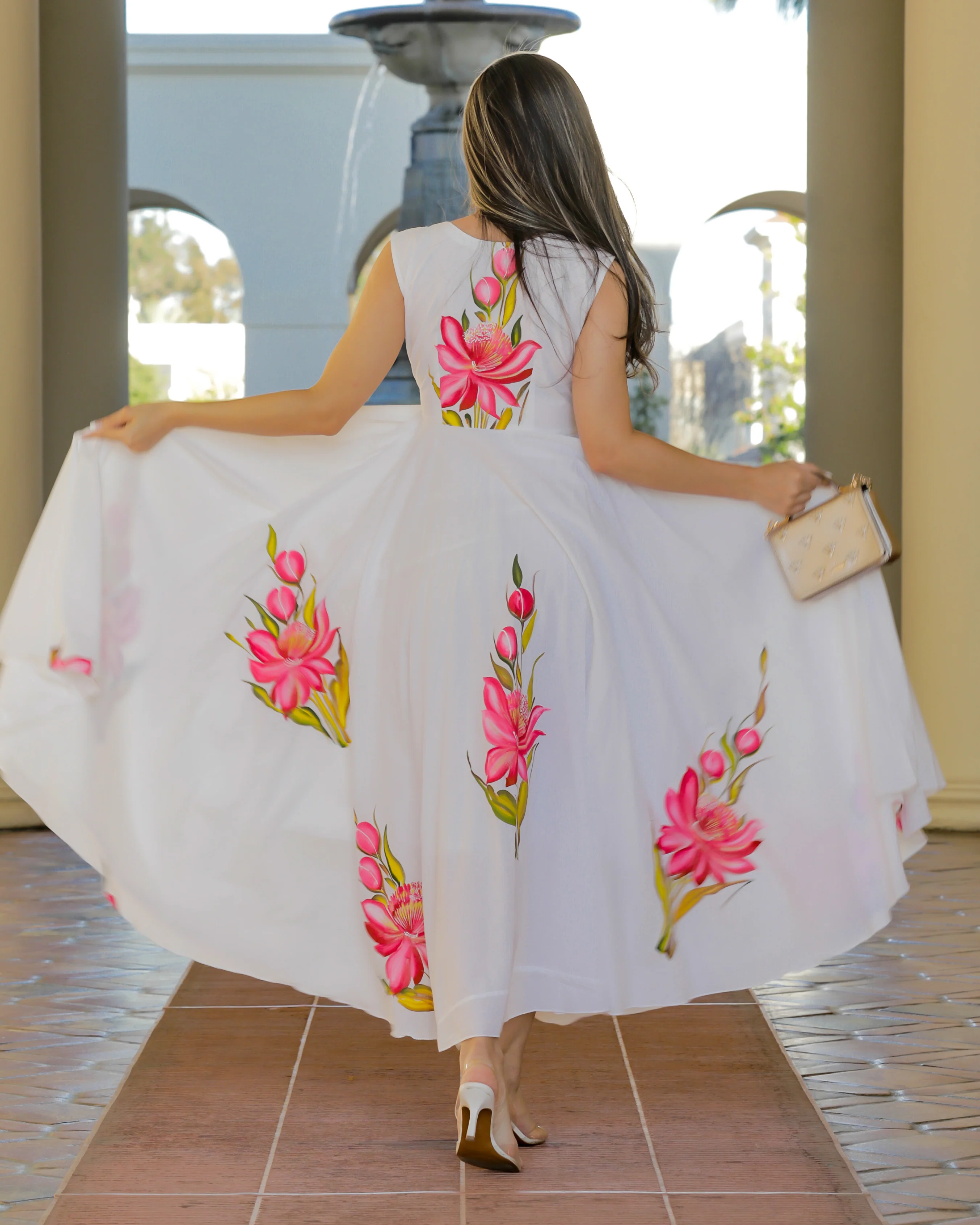 White Shell Handpainted Cotton Dress - Image 9
