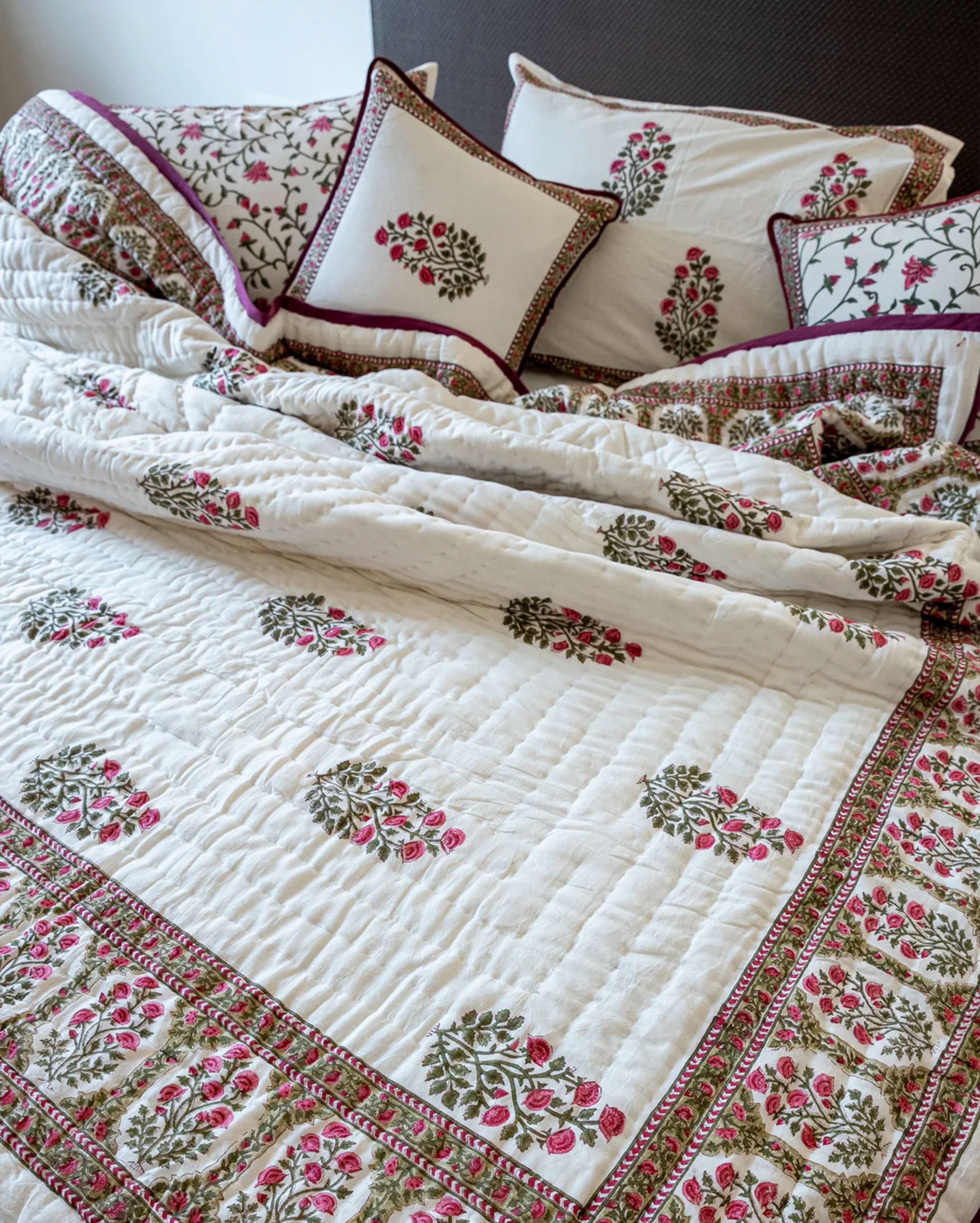 White Smoke Handblock Printed Bedding Set - Image 3