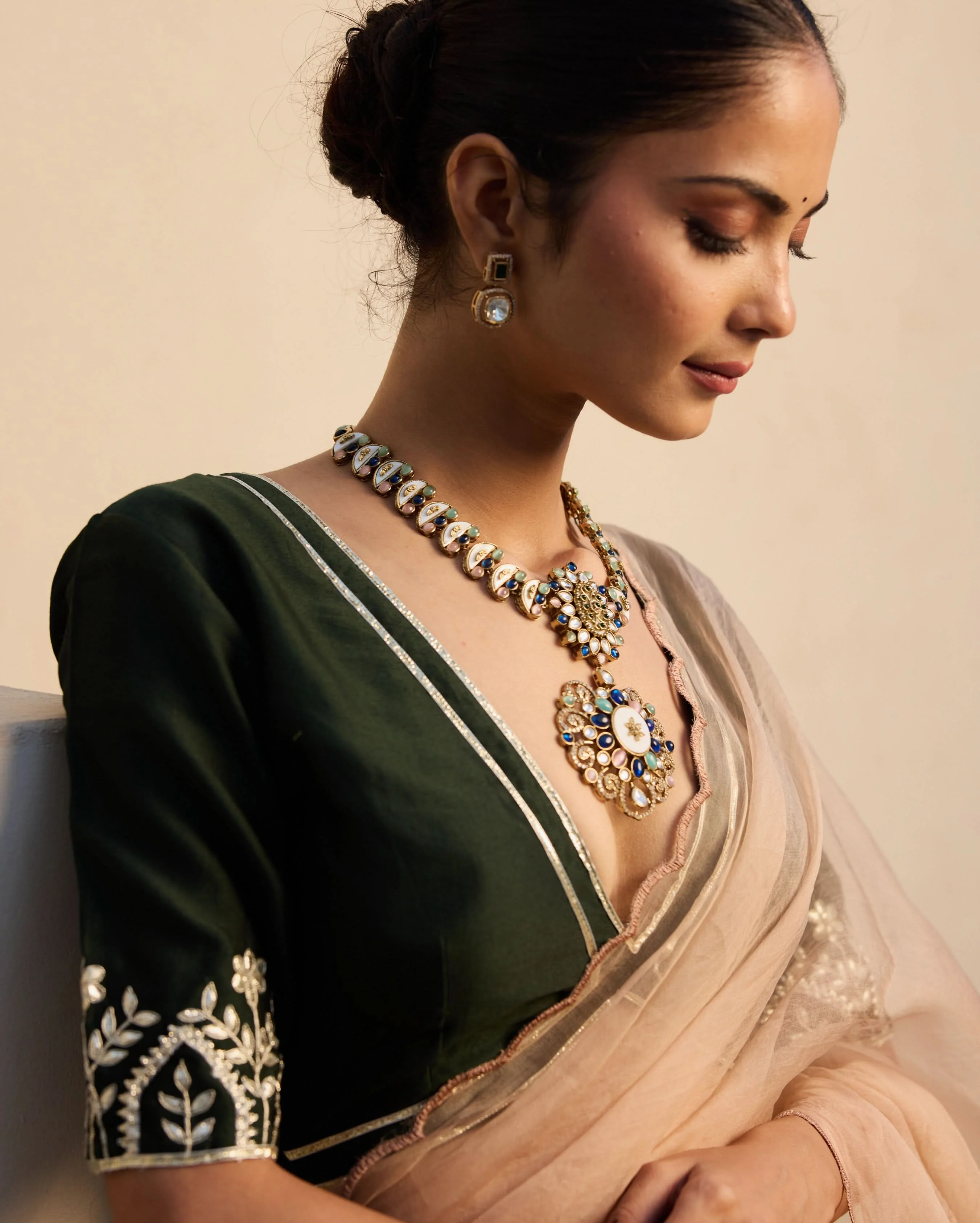 Wild Sage Green Chanderi Gotapatti Blouse - Image 4
