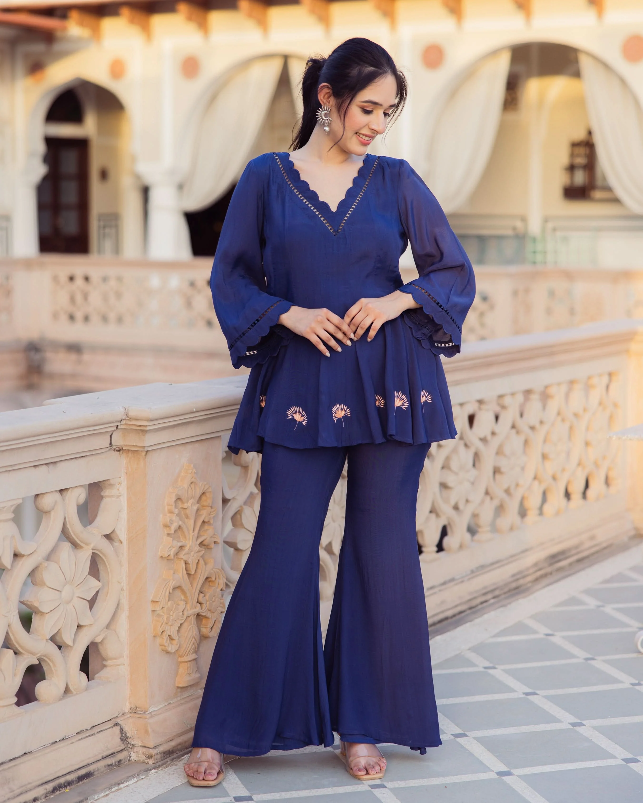 Yash Blue Embroidered Muslin Coord Set - Image 3
