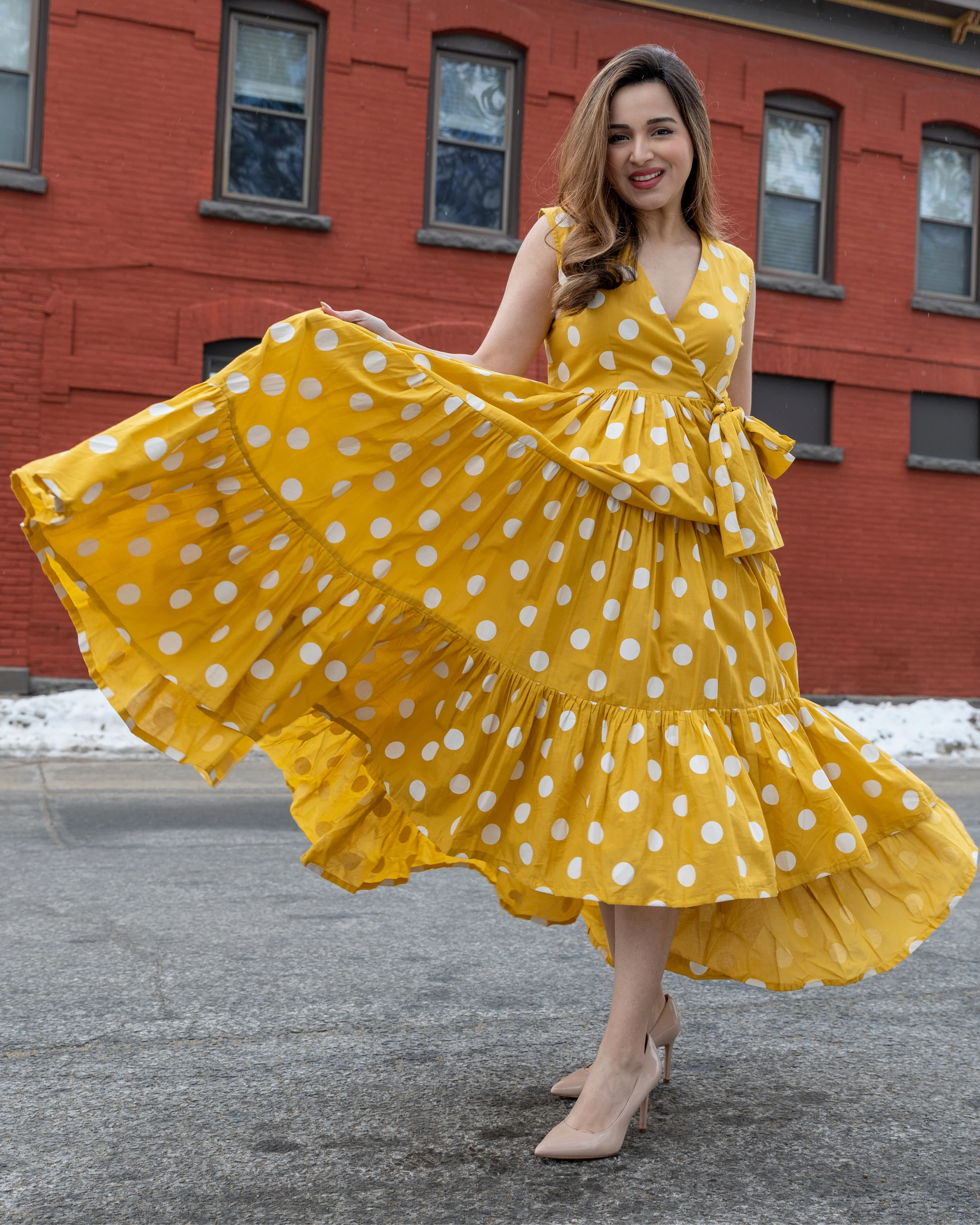 Yellow Daffy Polka Cotton Dress - Image 5