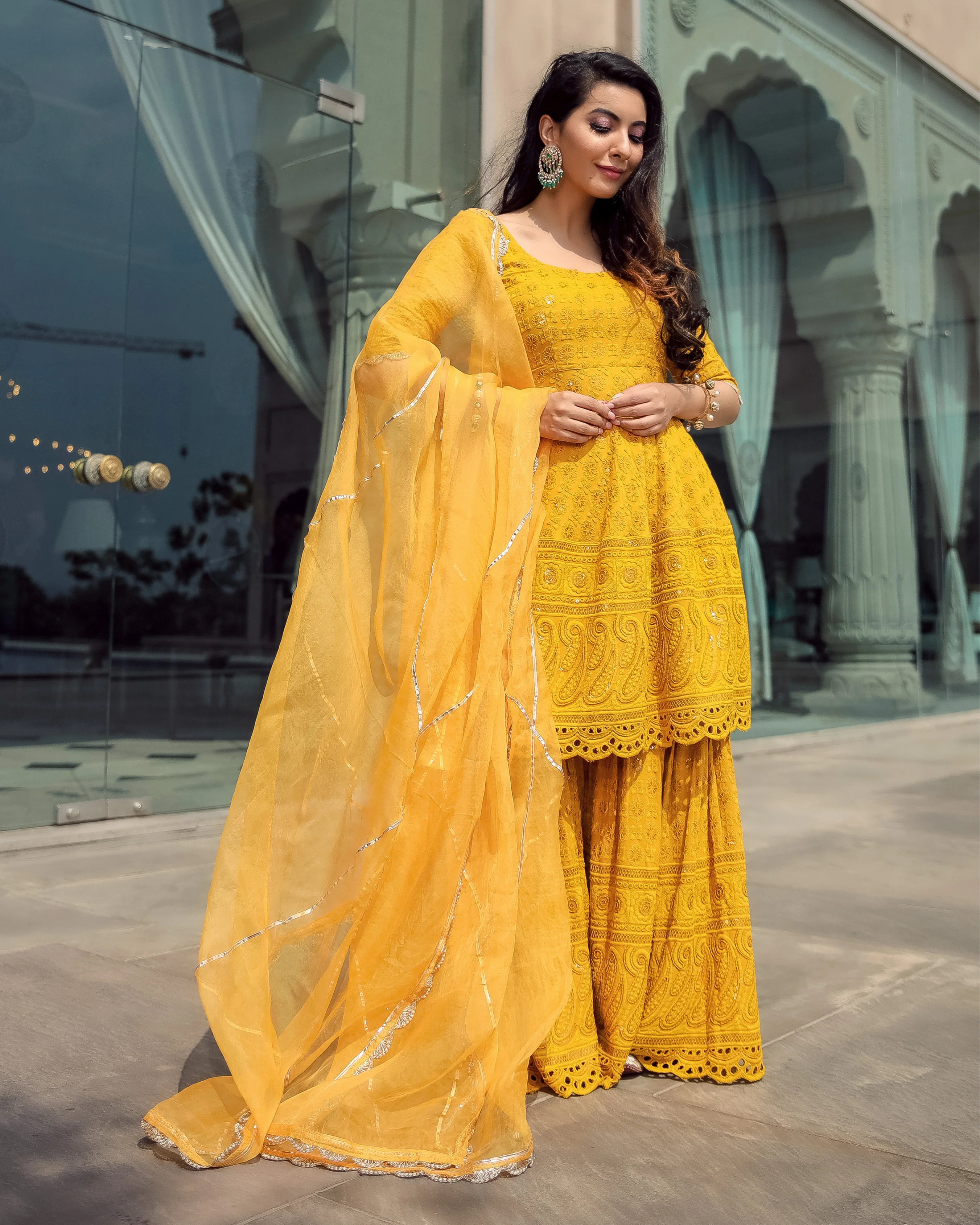 Yellow Jasmine Embroidered Sharara Set - Image 3