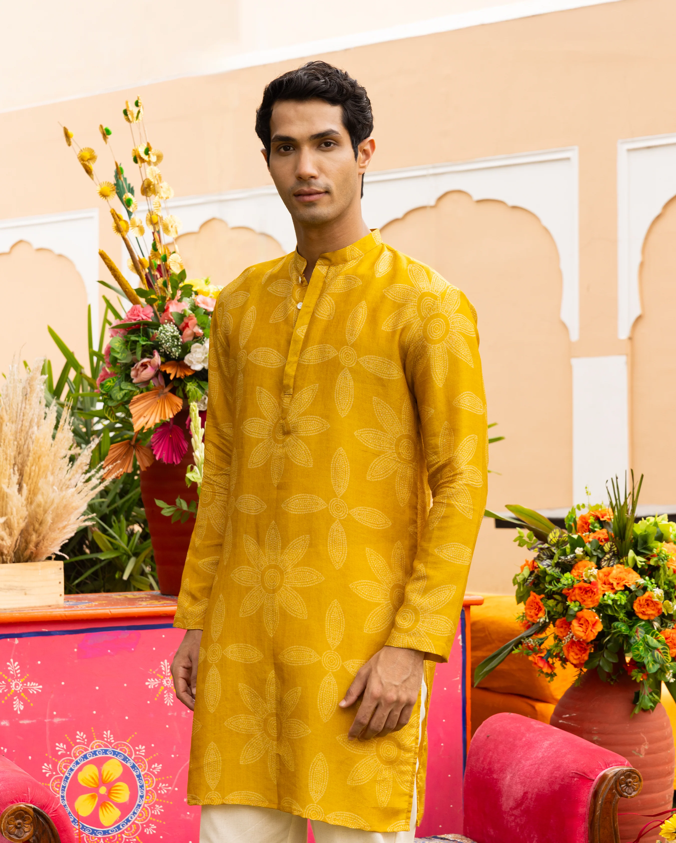 Yuvan Yellow Bandhani Chanderi Kurta - Image 3