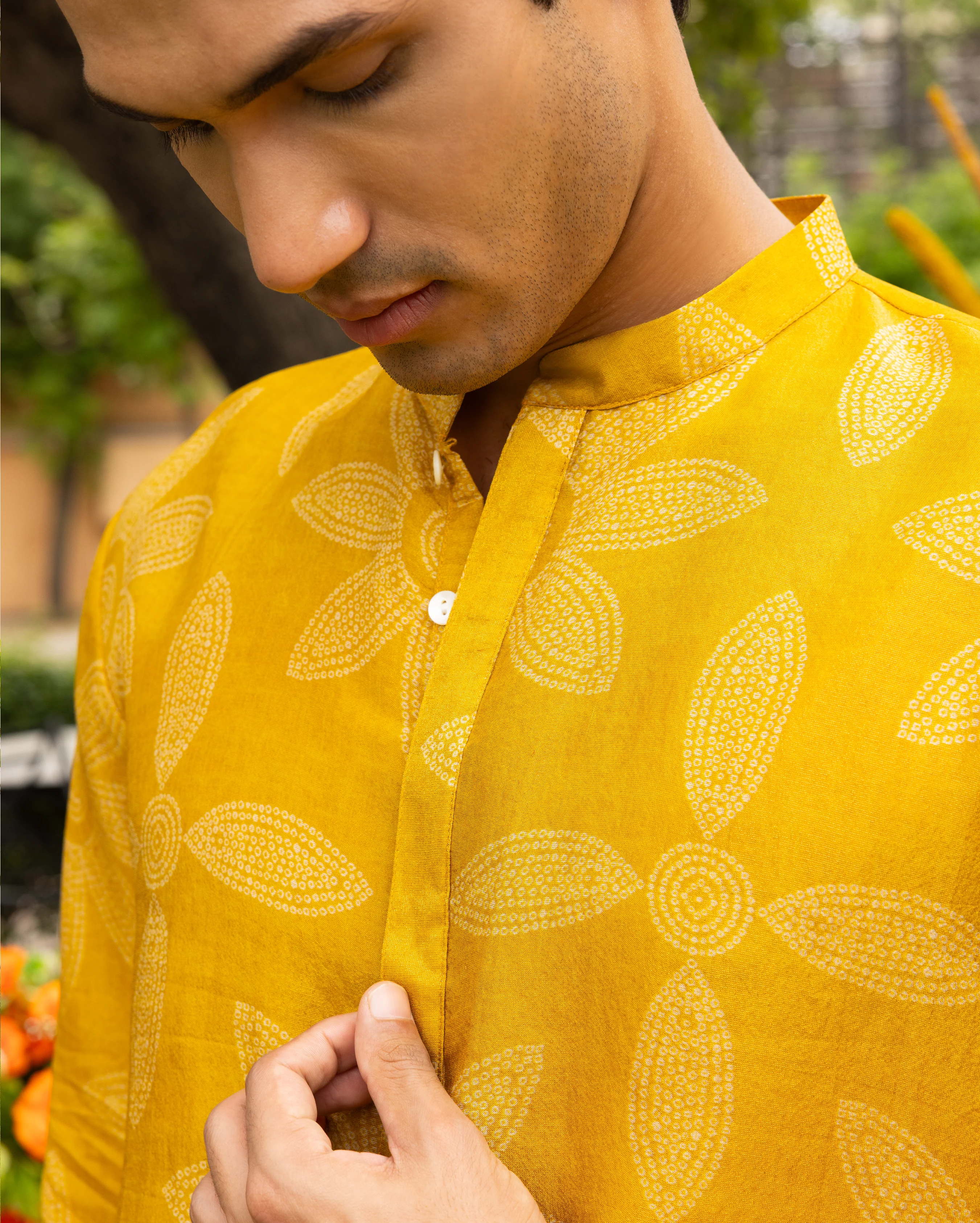 Yuvan Yellow Bandhani Chanderi Kurta - Image 6