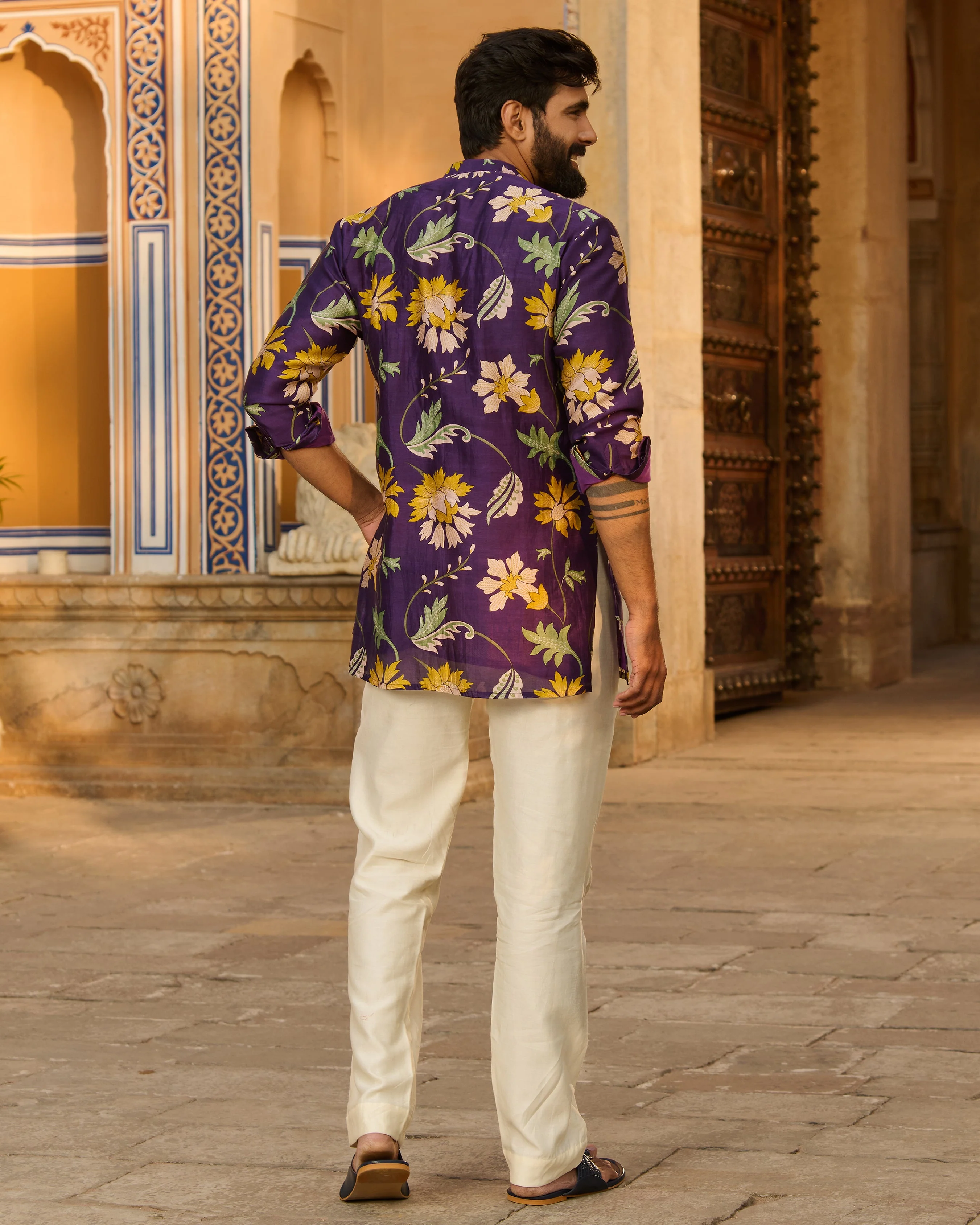 Yuvraj Purple Printed Chanderi Kurta - Image 8